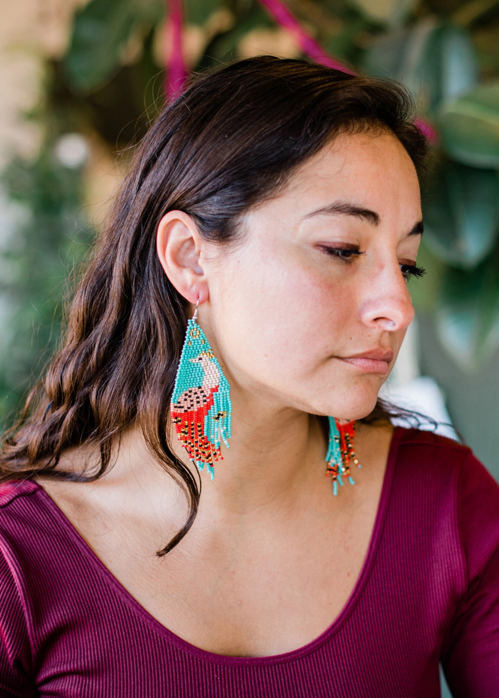 Lucia's Imports Beaded Fringe Peacock Earrings