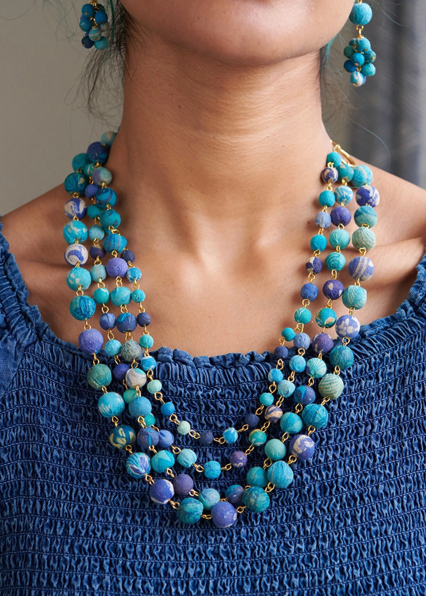 WorldFinds Kantha Azure Karita Necklace