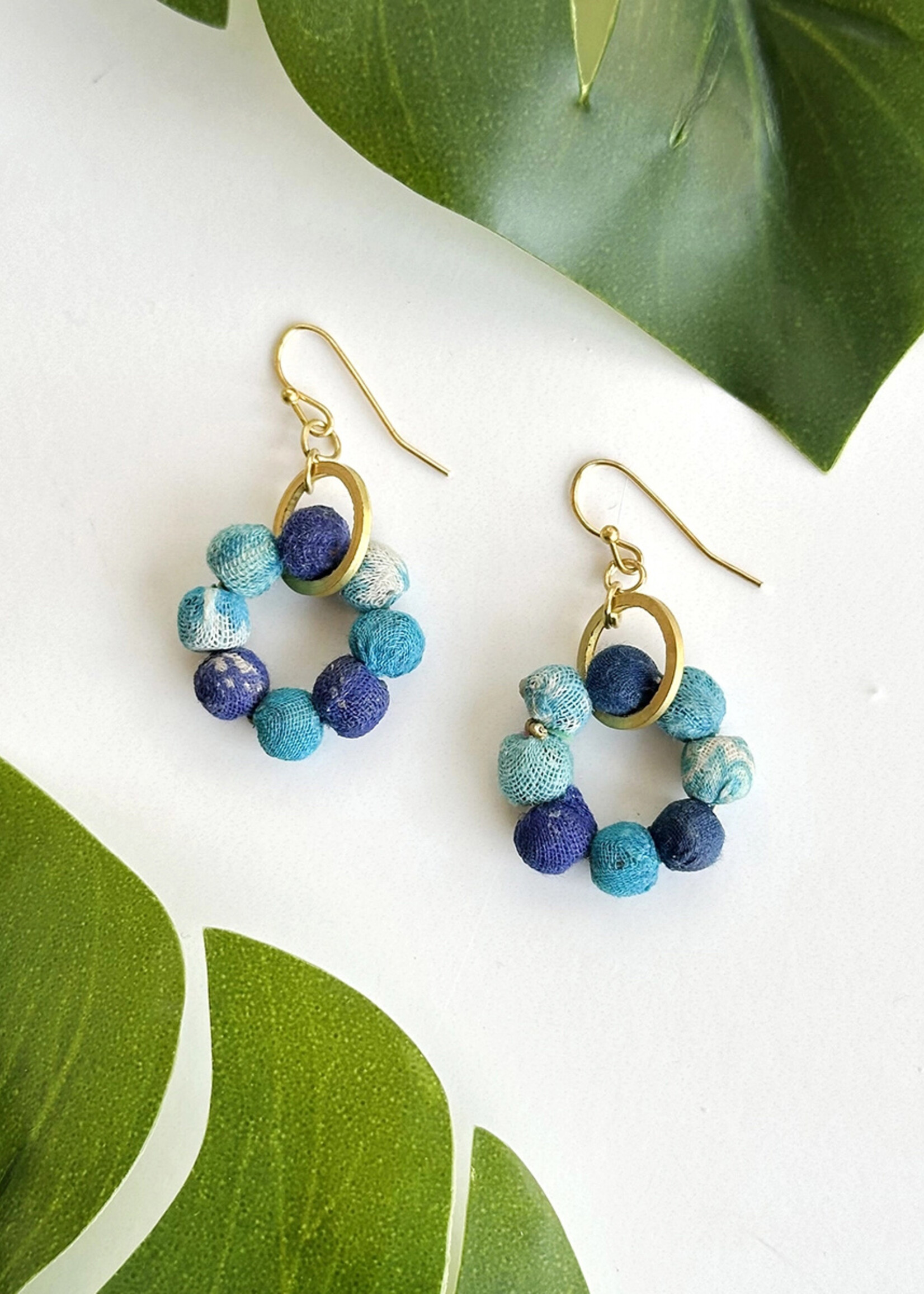 WorldFinds Kantha Azure Orbital Earrings