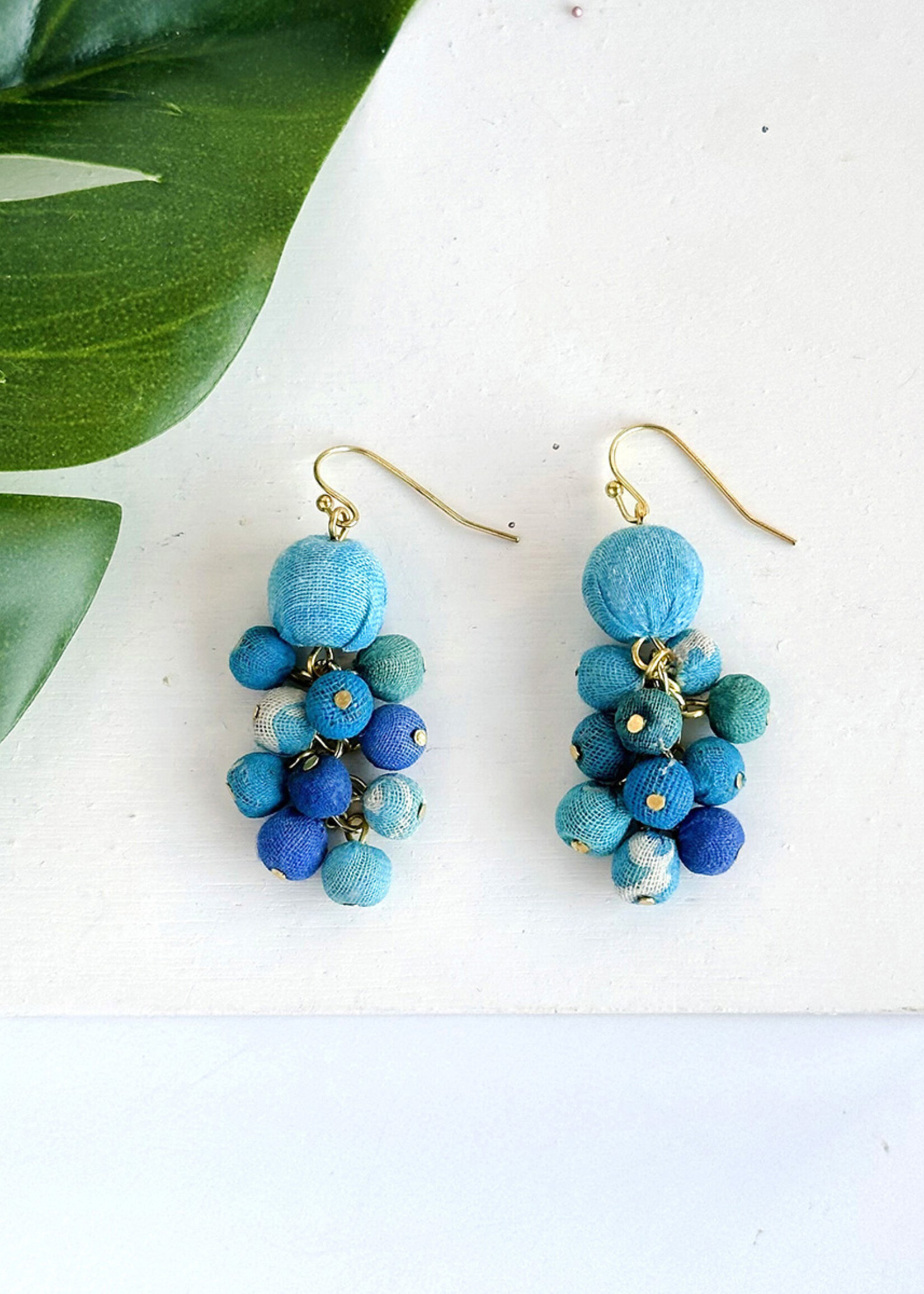 WorldFinds Kantha Azure Dangle Cluster Earrings