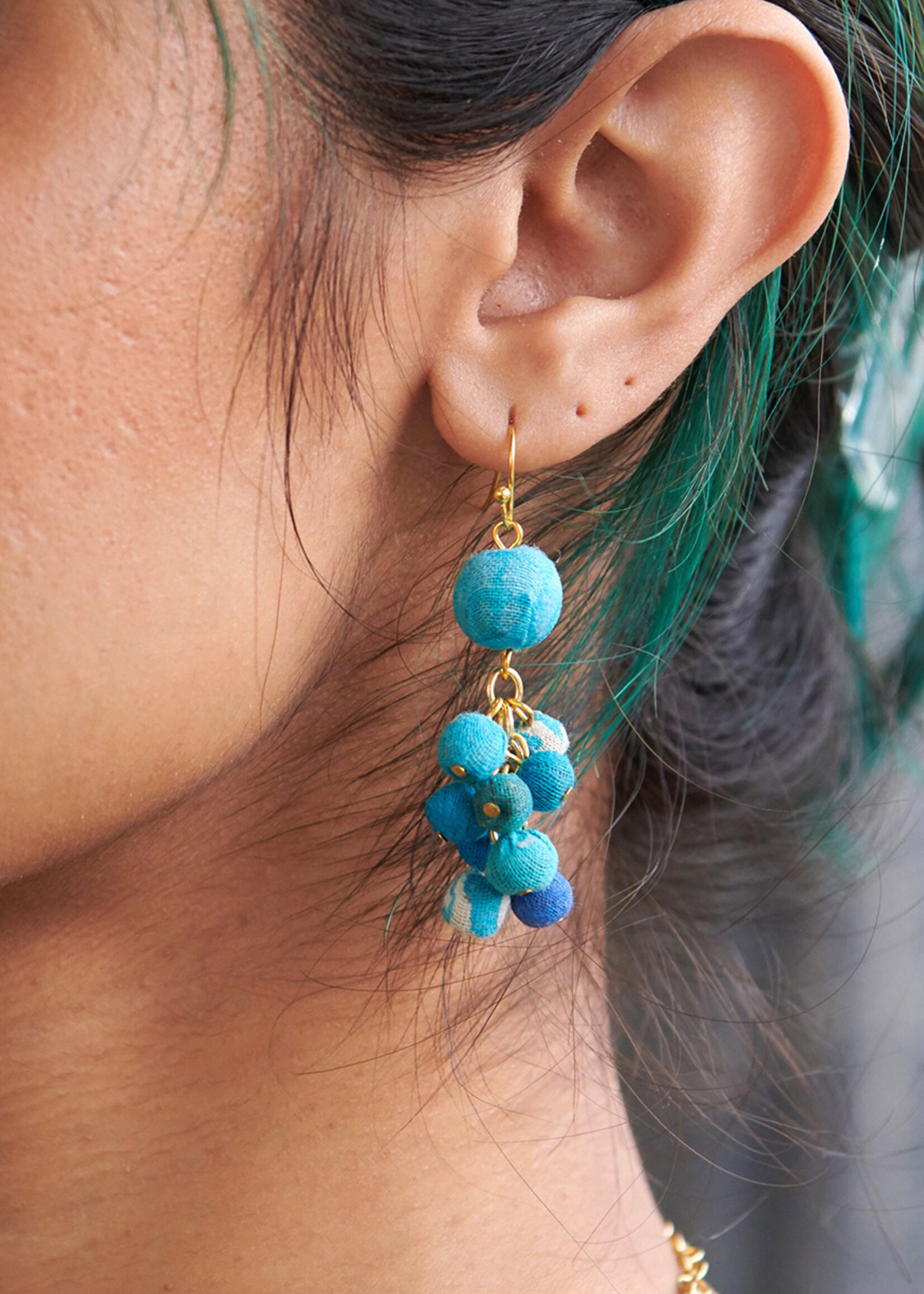 WorldFinds Kantha Azure Dangle Cluster Earrings