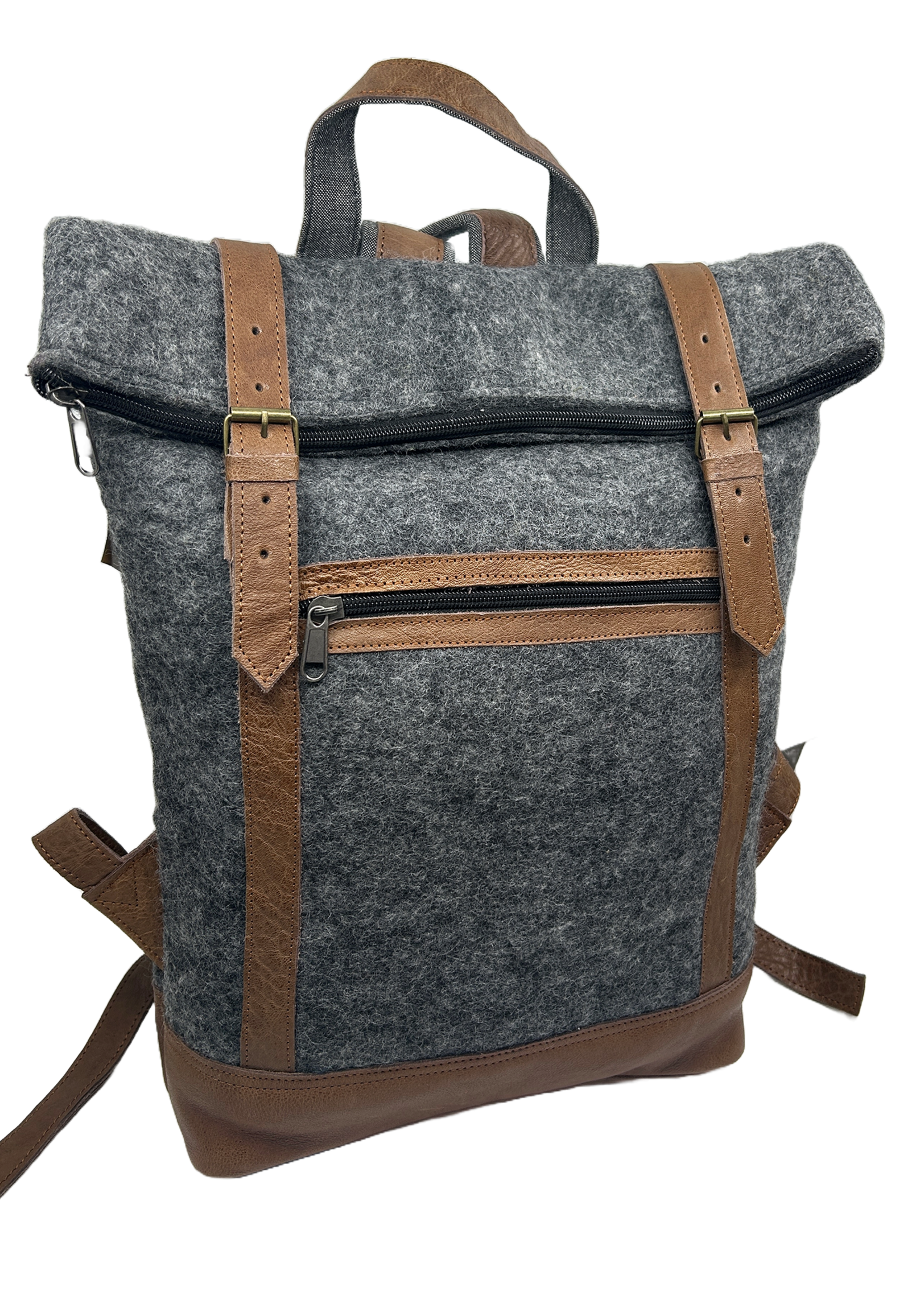 Felt and Natural Leather Backpack