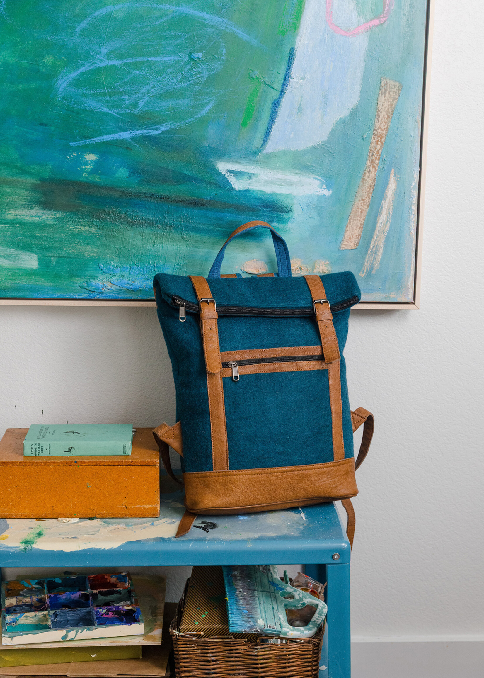 Felt and Natural Leather Backpack