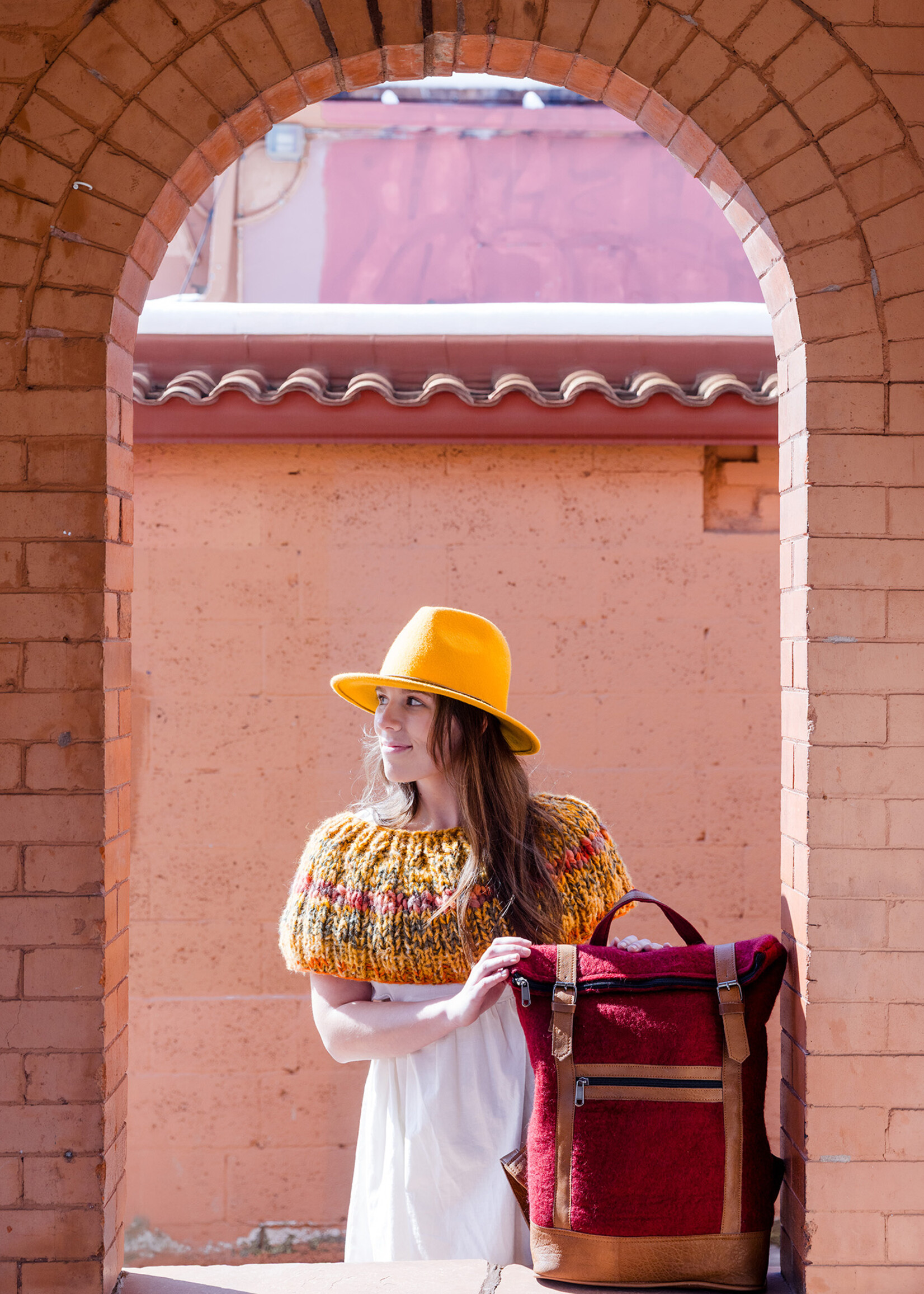 Felt and Natural Leather Backpack