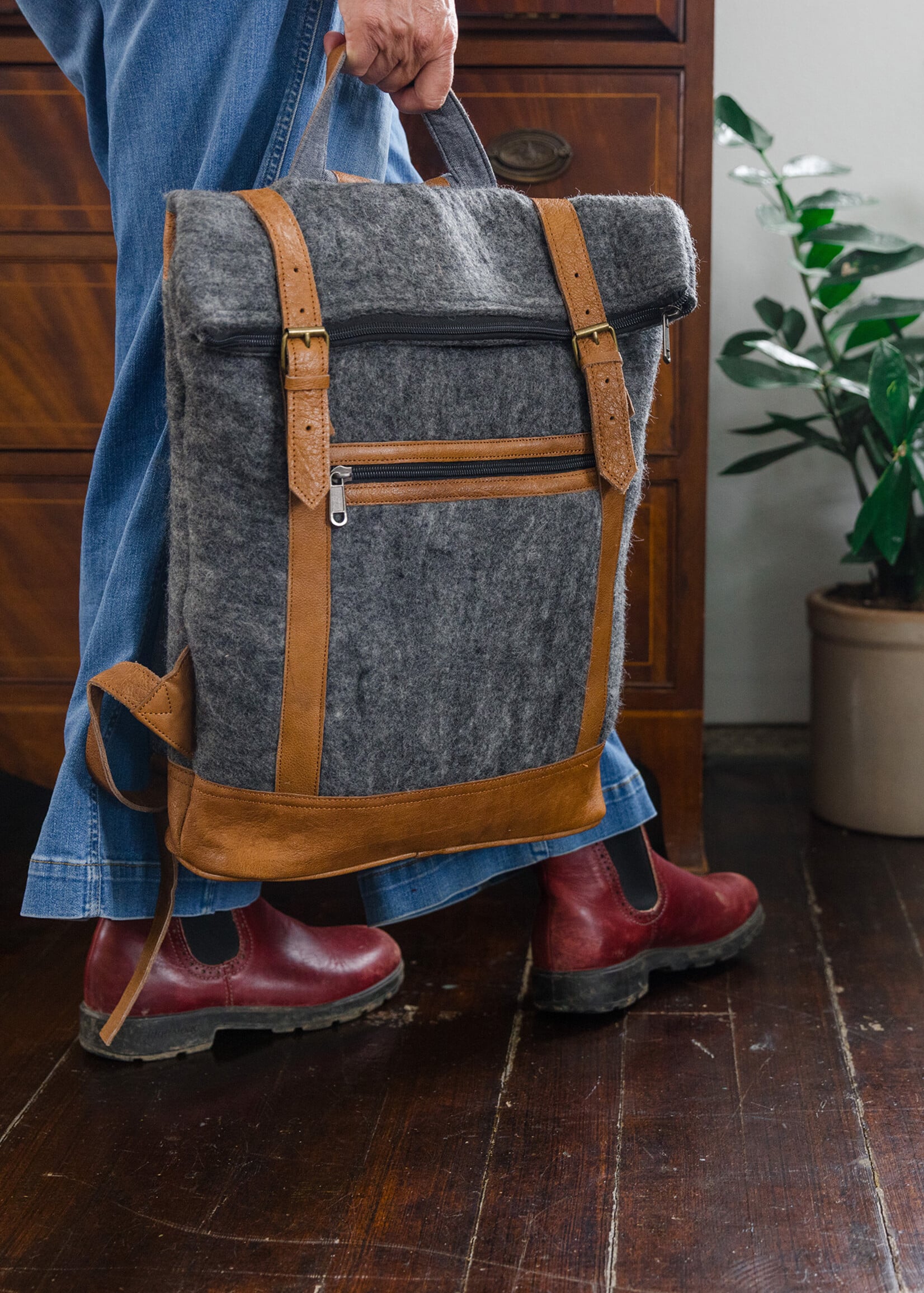 Fibres of Life Felt and Natural Leather Backpack