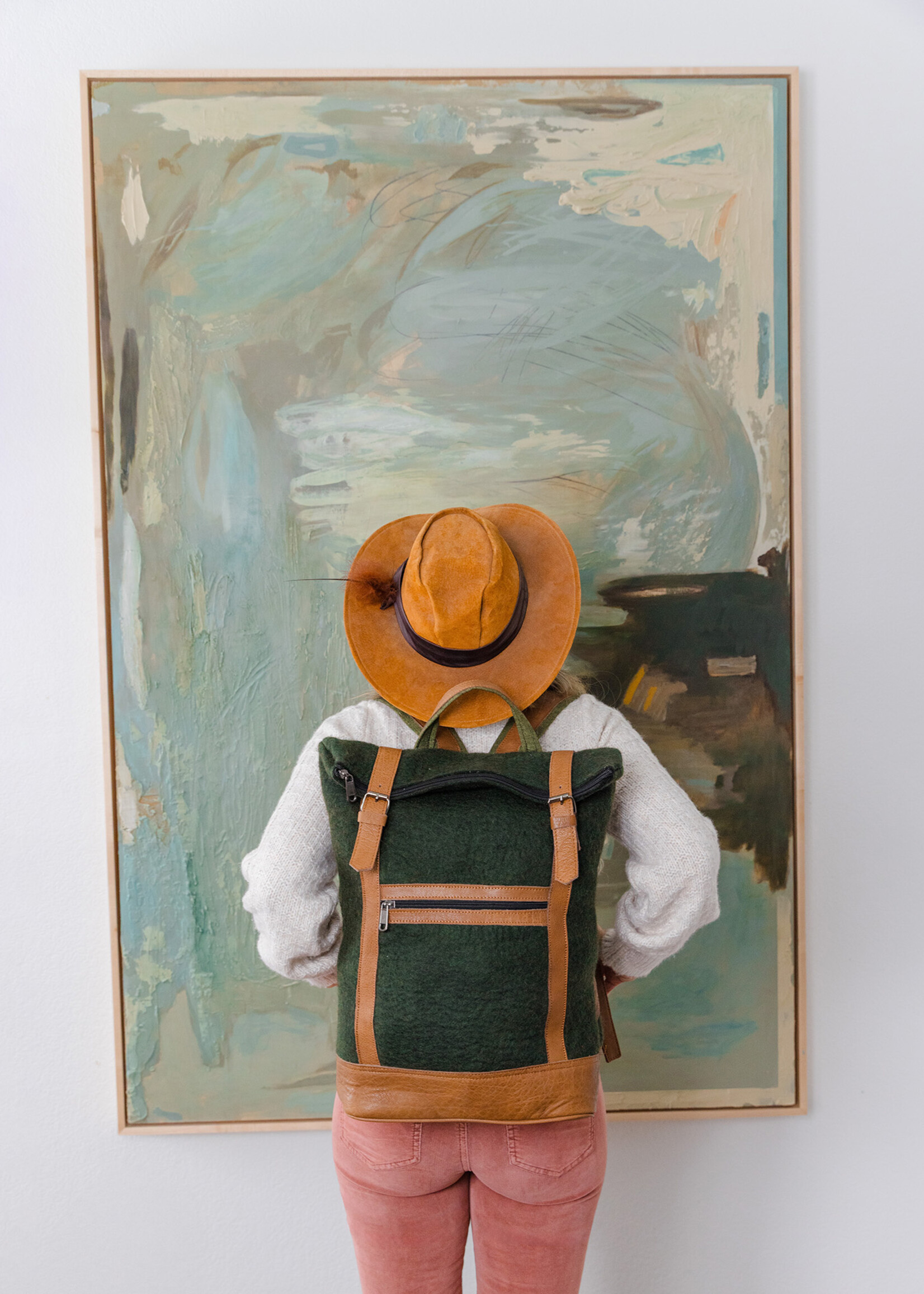 Felt and Natural Leather Backpack