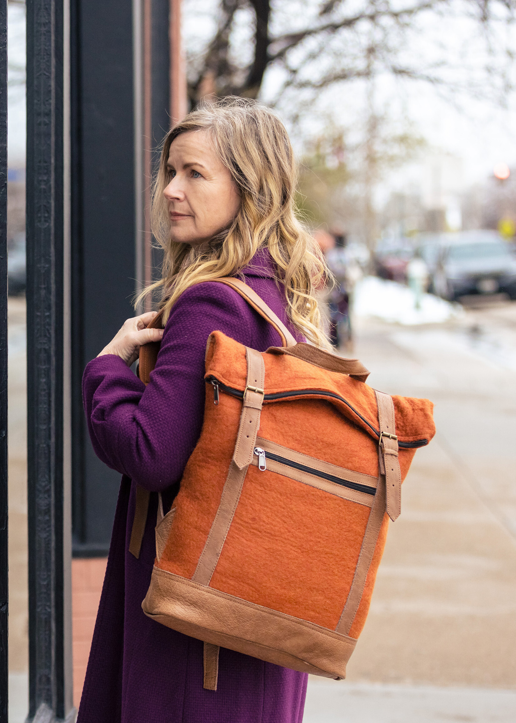 Felt and Natural Leather Backpack