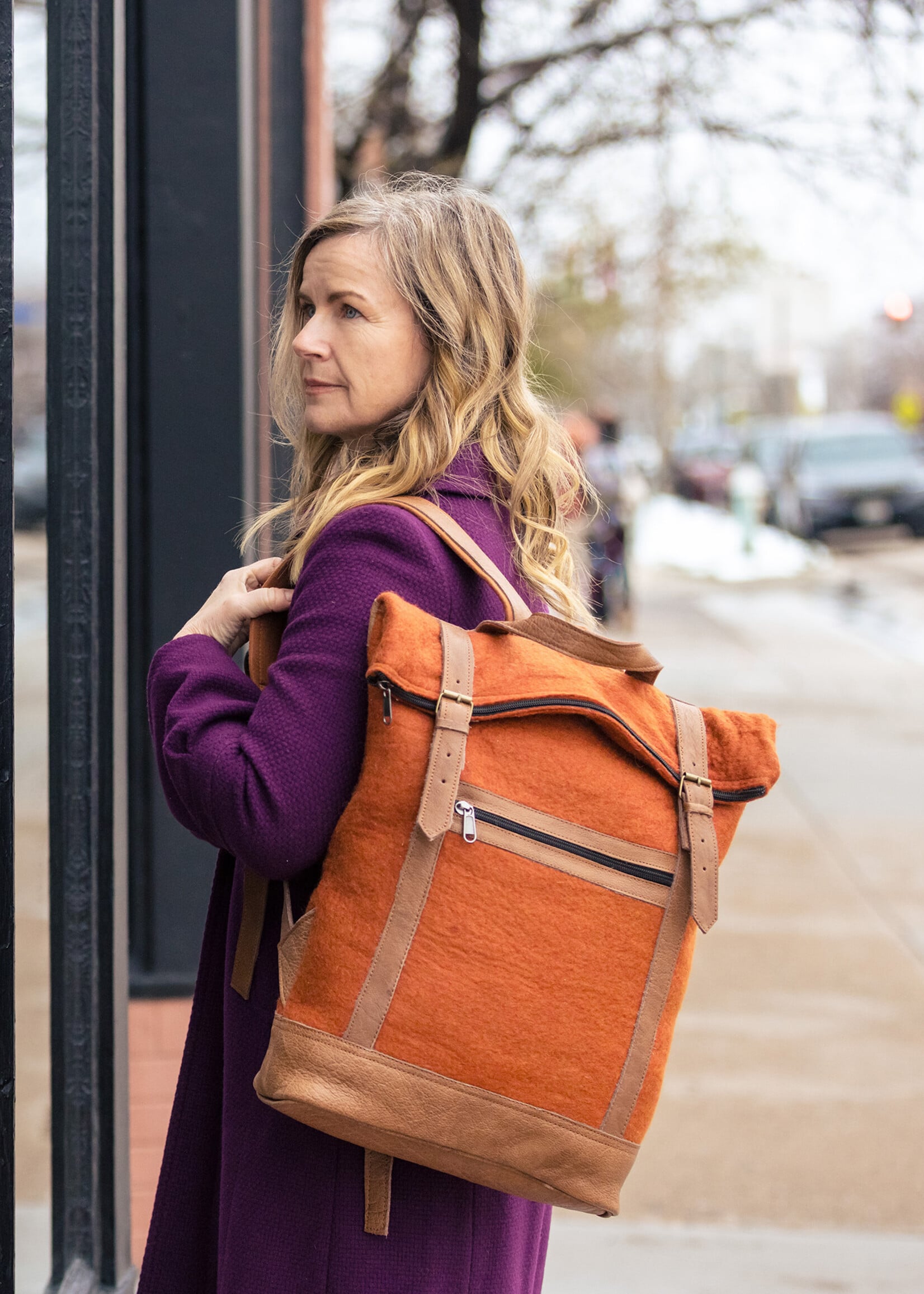 Fibres of Life Felt and Natural Leather Backpack