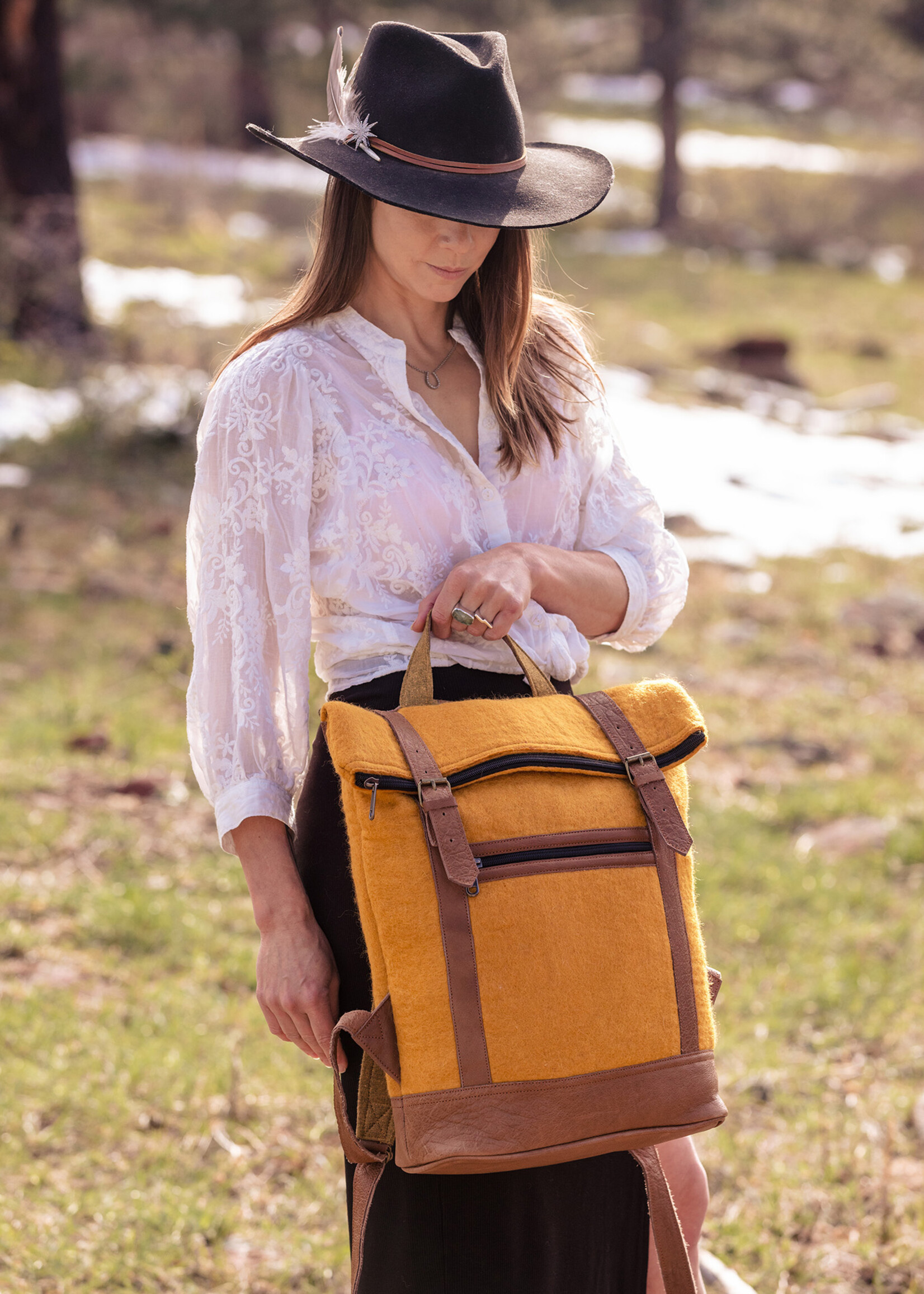 Felt and Natural Leather Backpack