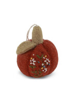 Gry and Sif Rusty Red Felt Pumpkin Ornament with Embroidery