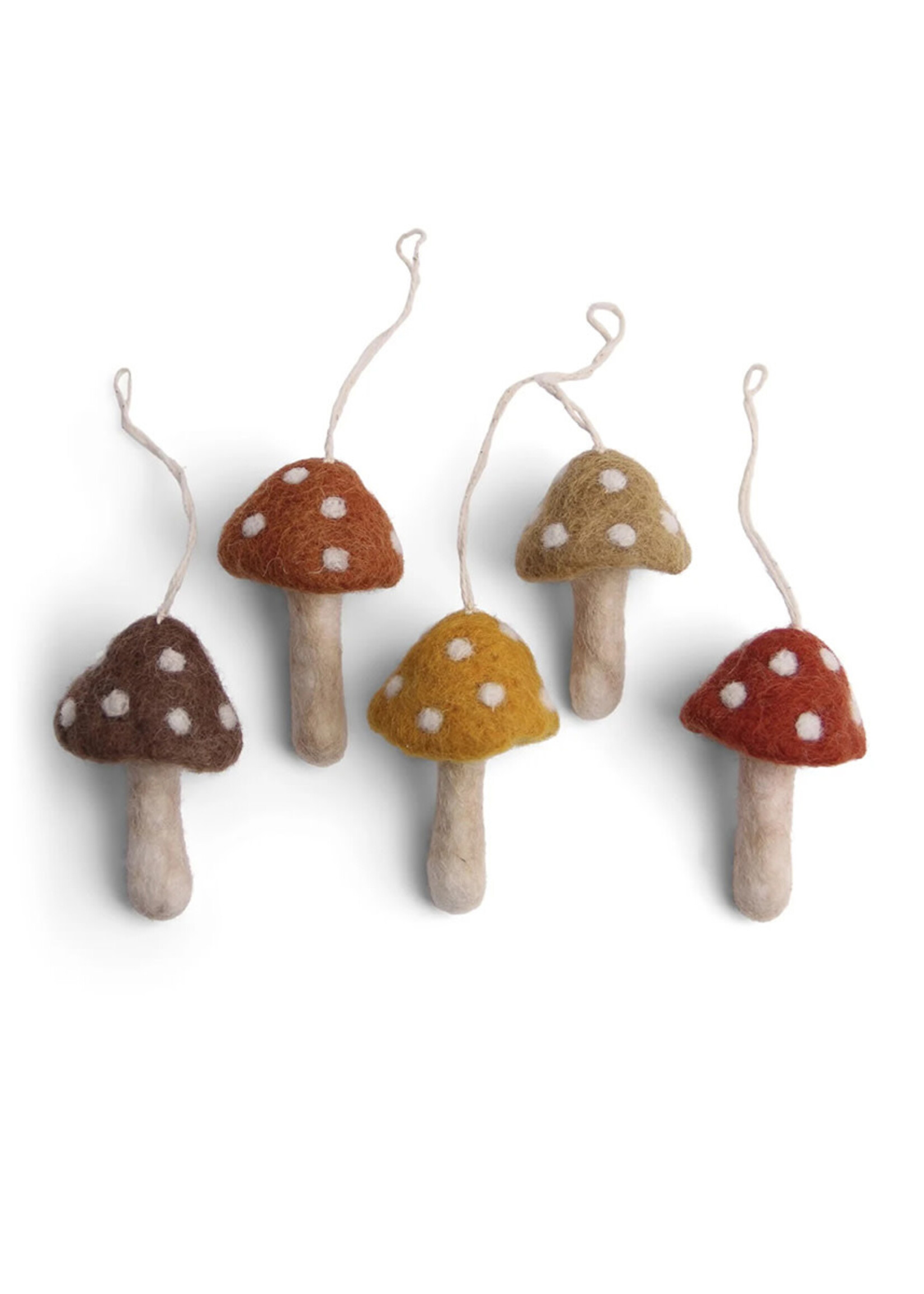 Gry and Sif Rusty Red Felt Mushroom Oranment Set