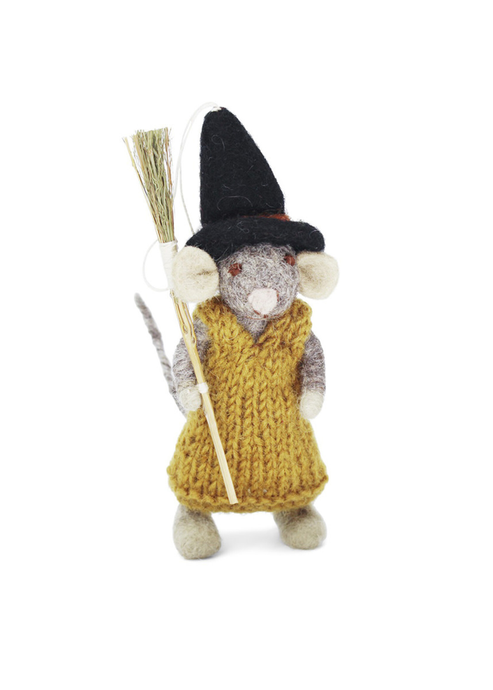 Gry and Sif Felt Grey Mouse Ornament - Broom