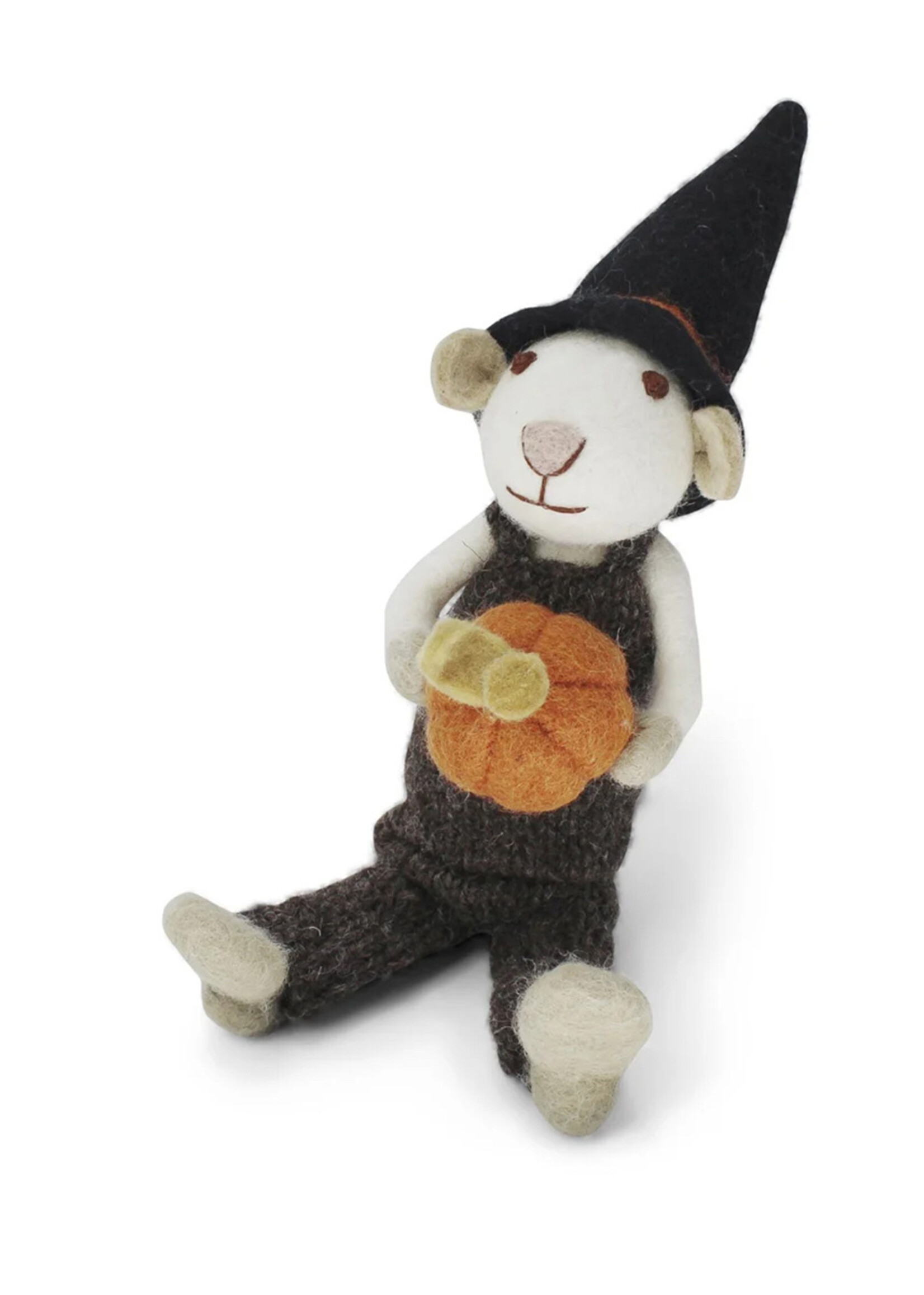 Gry and Sif Large Felt Mouse - White with Pumpkin