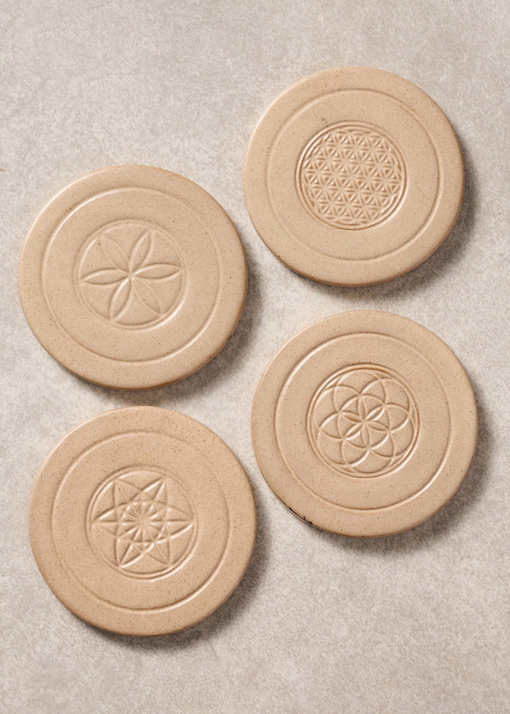Ten Thousand Villages Sacred Geometry Ceramic Coaster Set