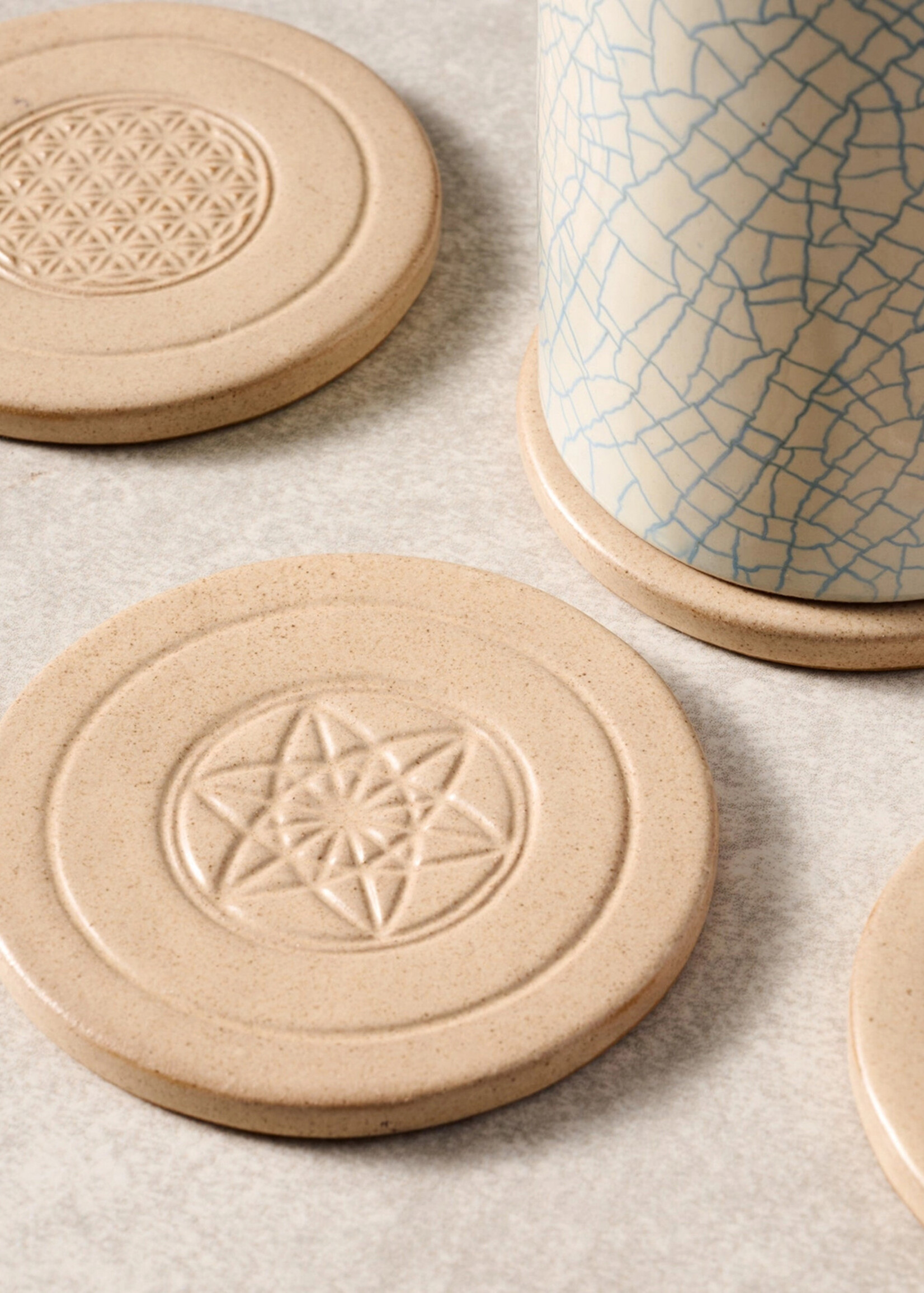 Ten Thousand Villages Sacred Geometry Ceramic Coaster Set