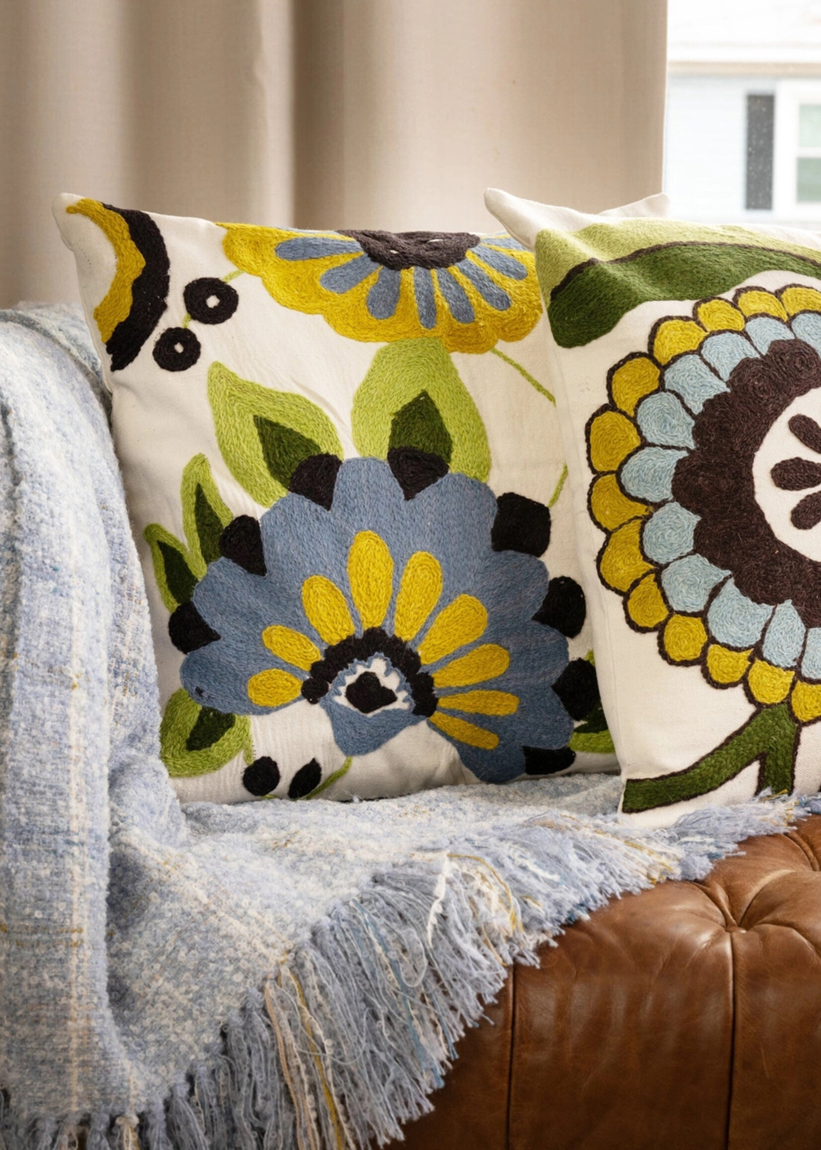 Ten Thousand Villages 18" Bela Embroidered Throw Pillow
