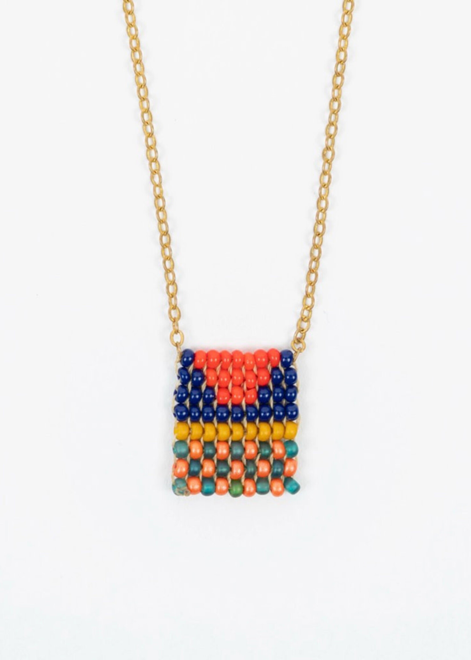 Altiplano Quilt Square Beaded Tag Necklace