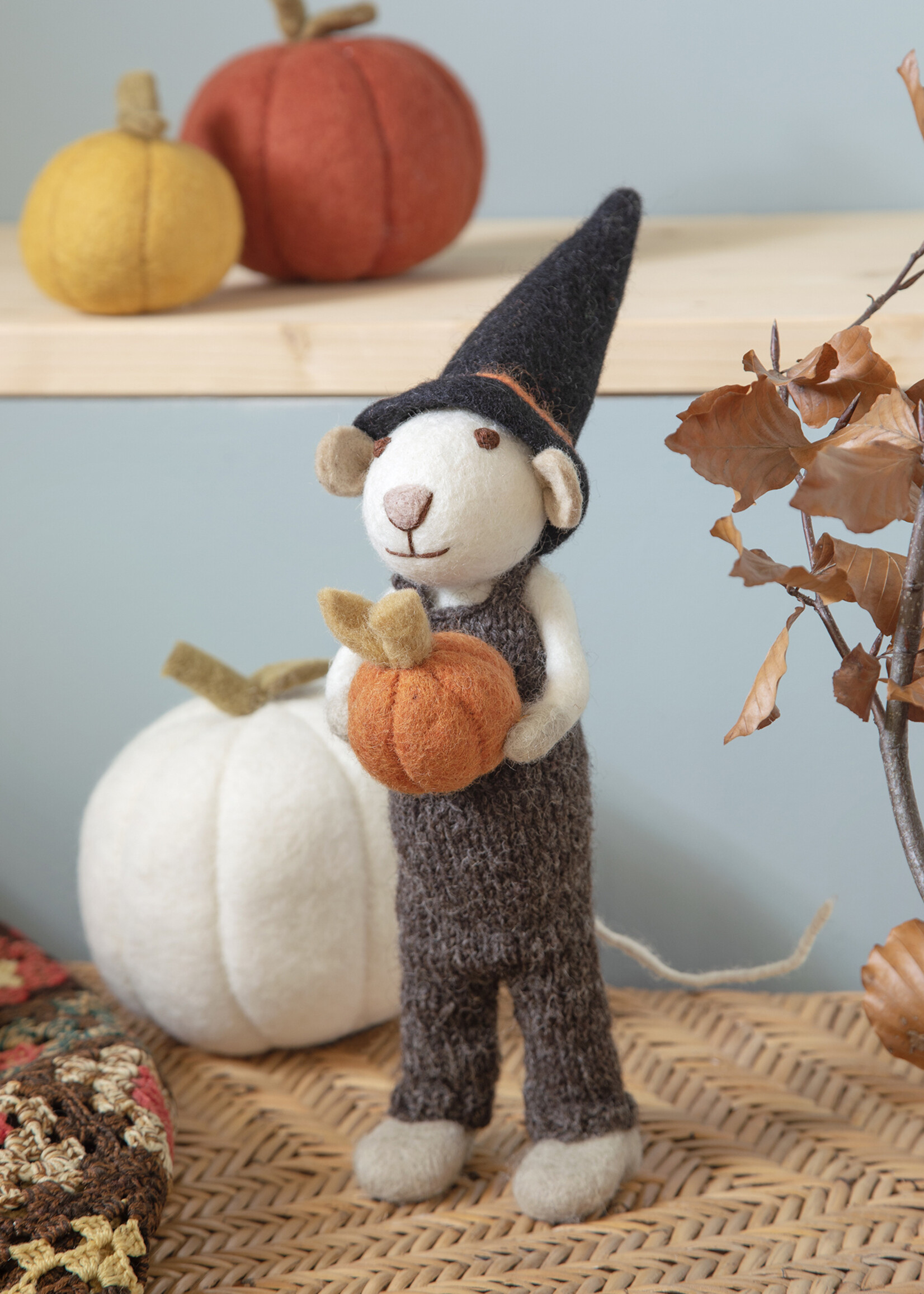 Gry and Sif 5" White Felt Pumpkin