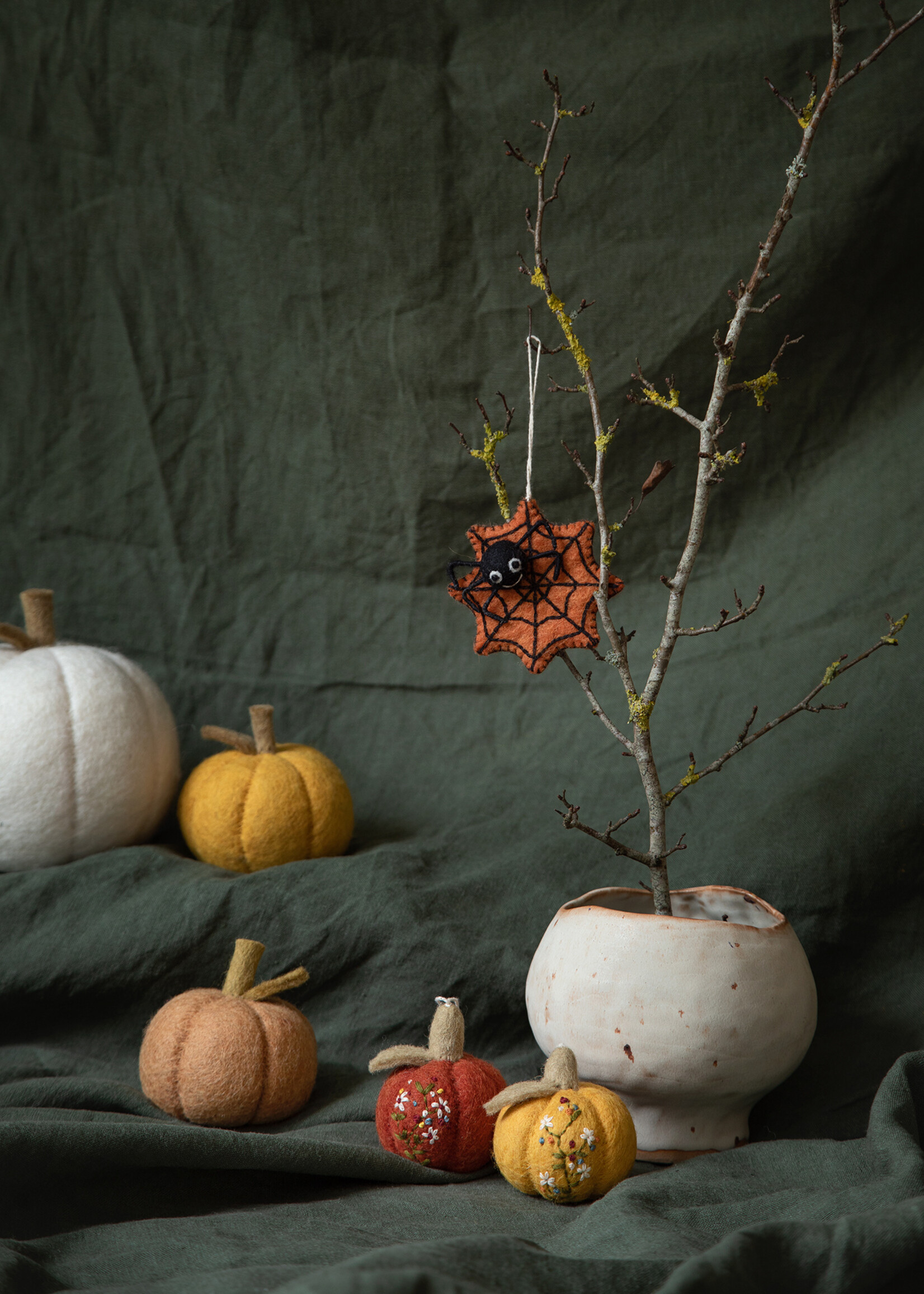 Gry and Sif Orange Spider Web Felt Ornament