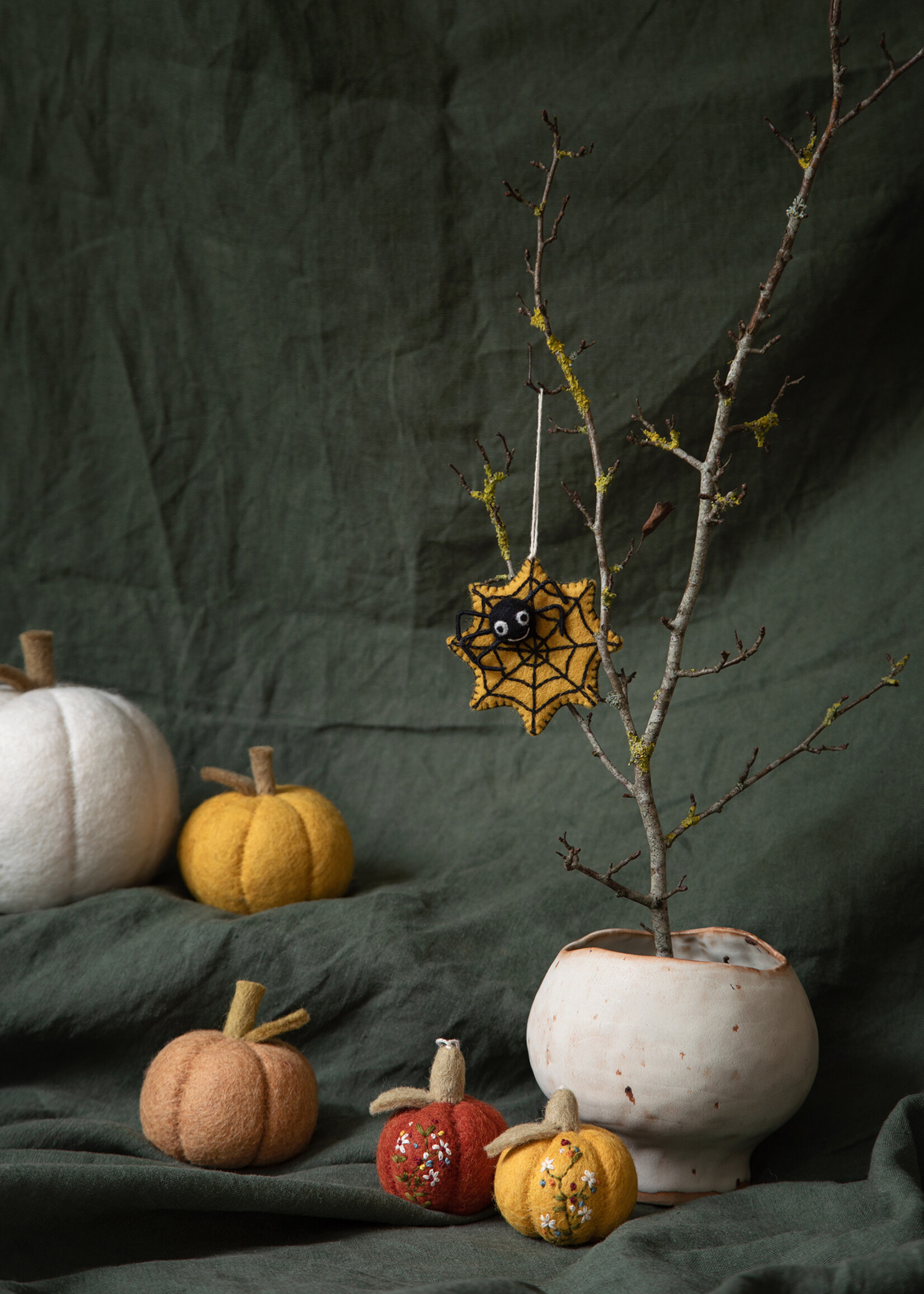 Gry and Sif Yellow Spider Web Felt Ornament