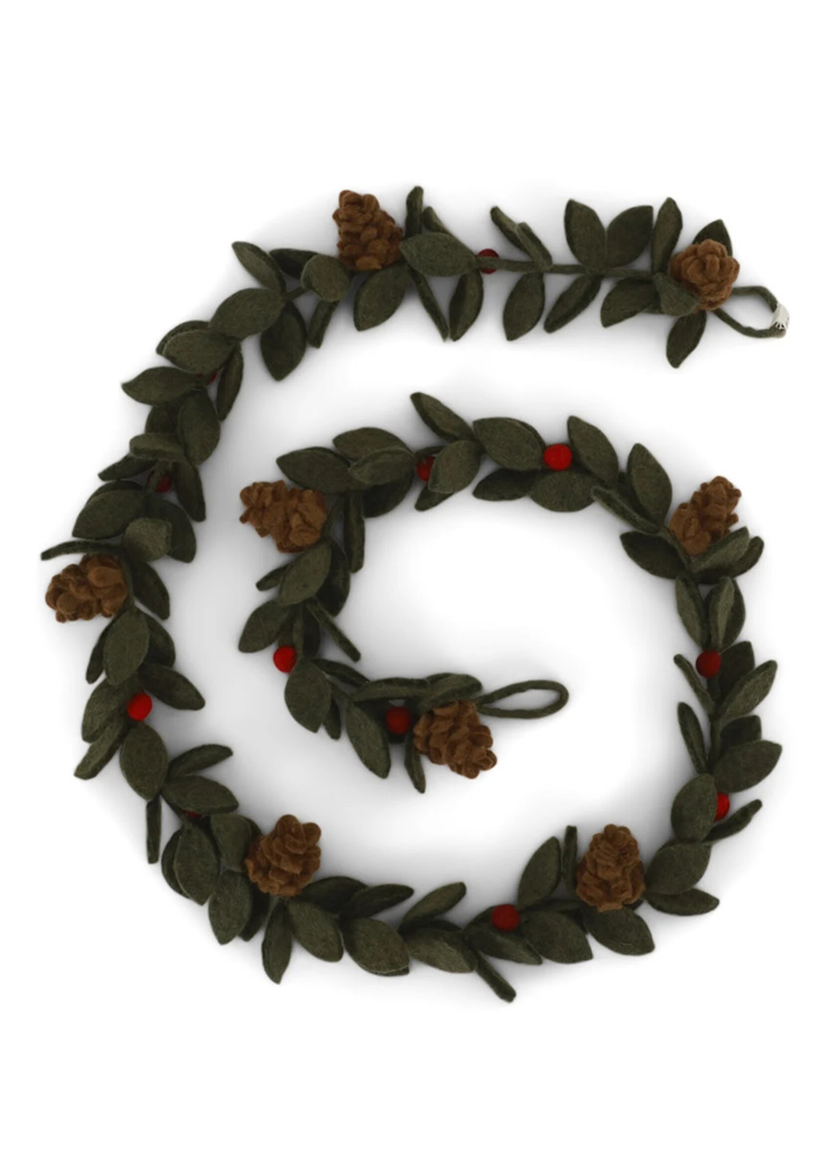 Gry and Sif Felt Green Garland With Red Berries & Pine Cones