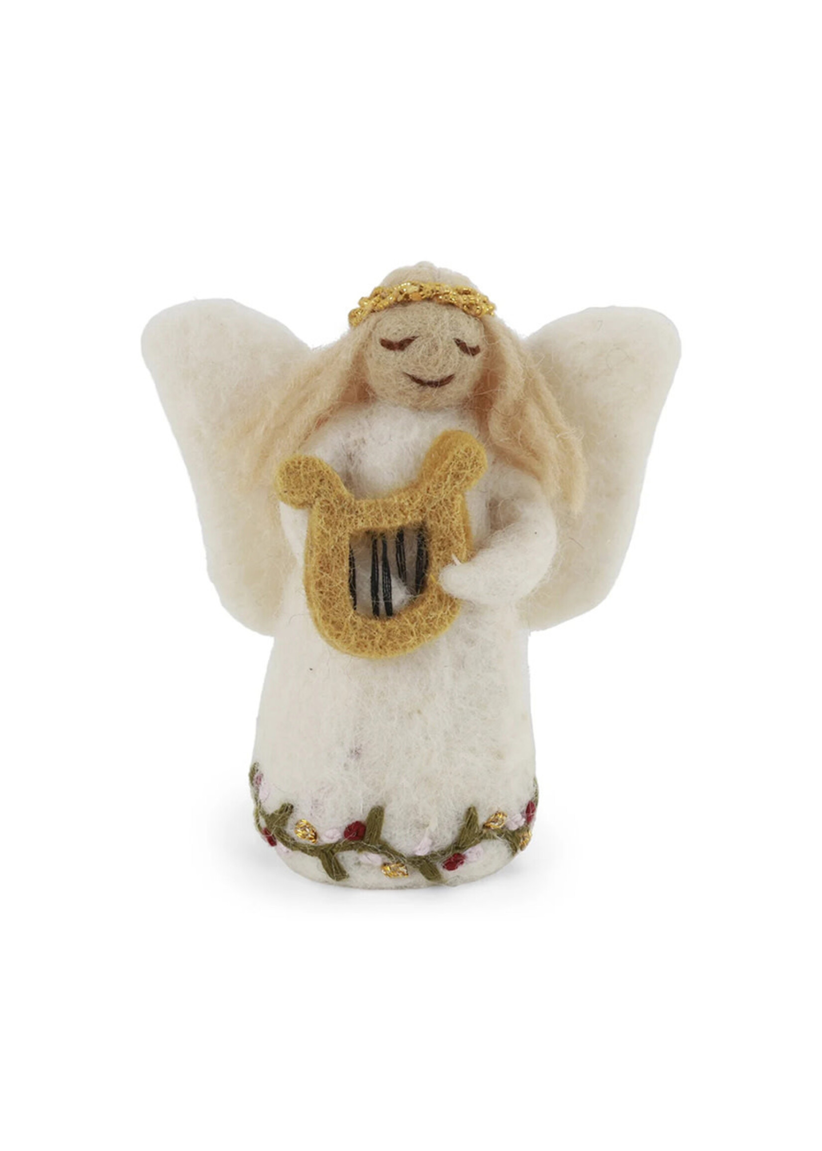 Gry and Sif Felt Angel Ornament - Holding a Harp
