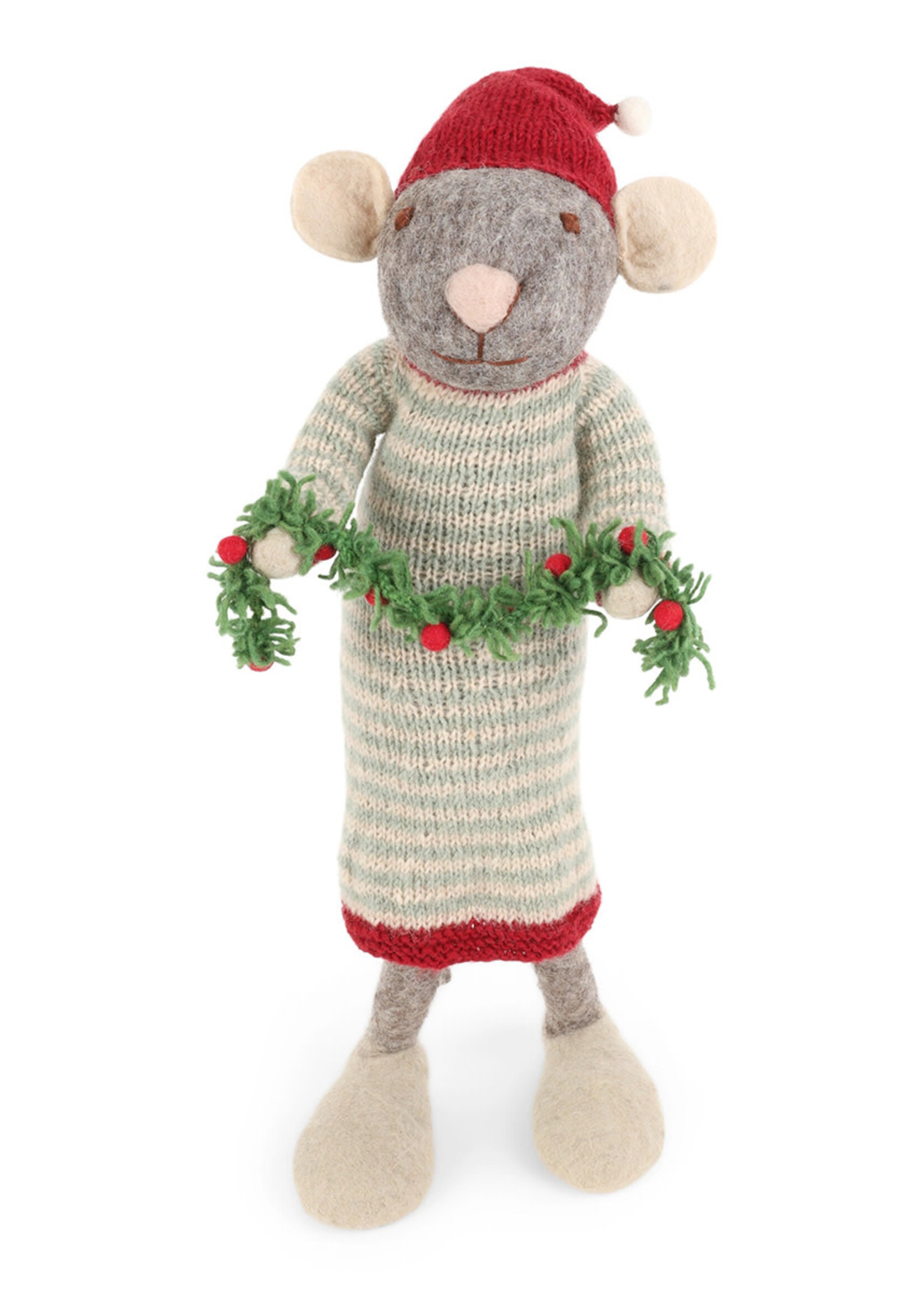 Gry and Sif Extra Large Felt Grey Mouse with Garland