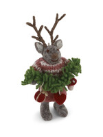 Gry and Sif Felt Grey Girl Deer with Garland Ornament