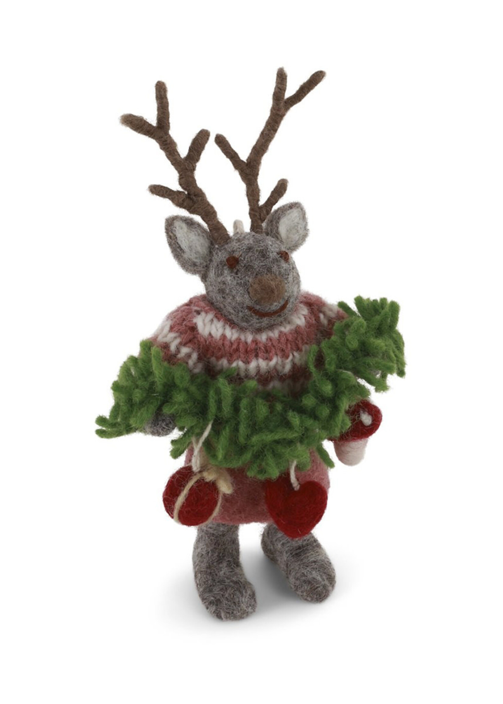 Gry and Sif Felt Grey Girl Deer with Garland Ornament