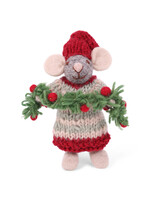 Gry and Sif Felt Grey Mouse with Garland Ornament