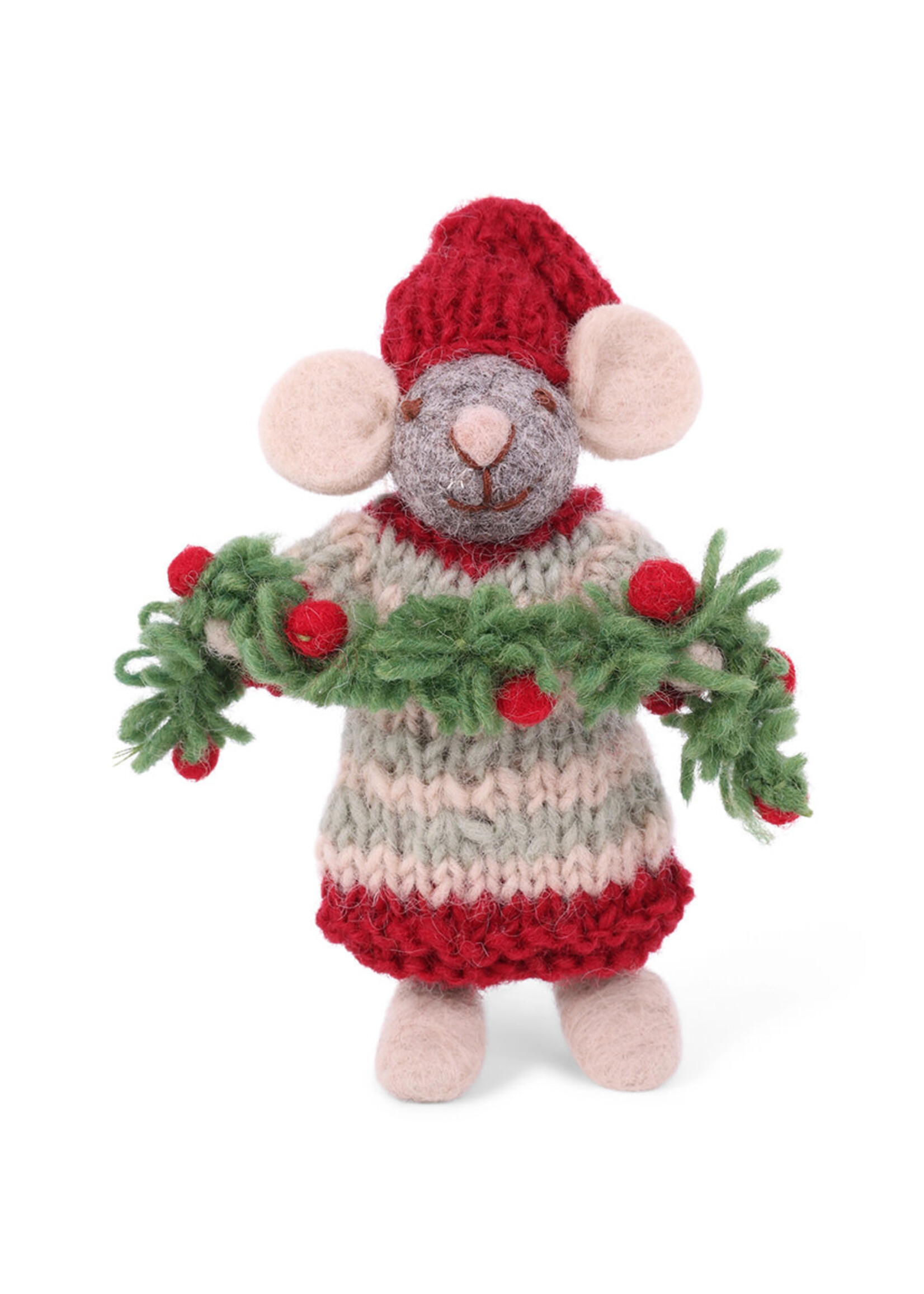 Gry and Sif Felt Grey Mouse with Garland Ornament