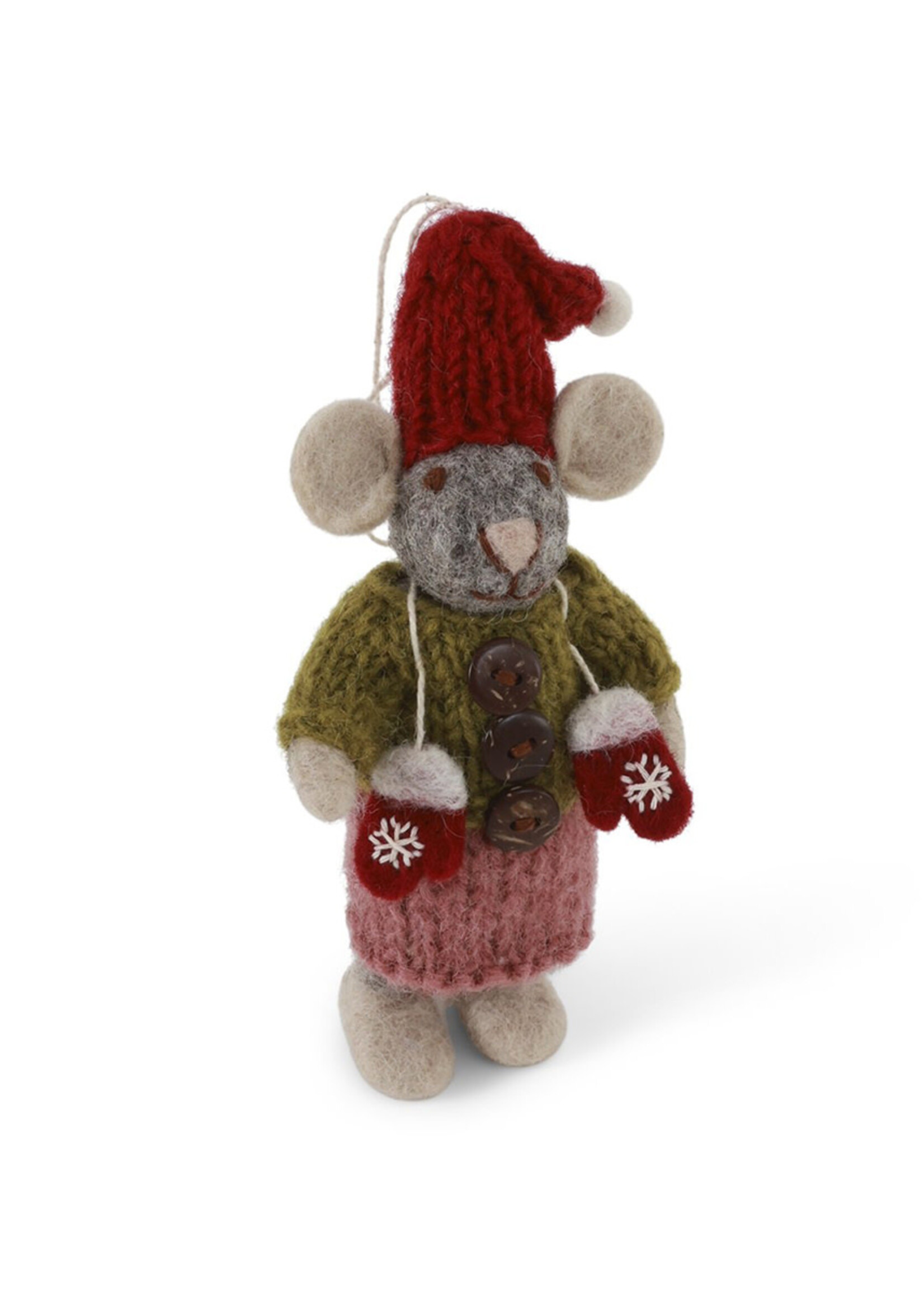 Gry and Sif Felt Grey Girly Mouse with Mittens Ornament