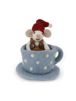 Gry and Sif Felt Mouse in Blue Coffee Cup Ornament