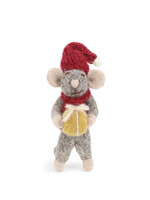 Gry and Sif Felt Grey Mouse with Golden Present Ornament