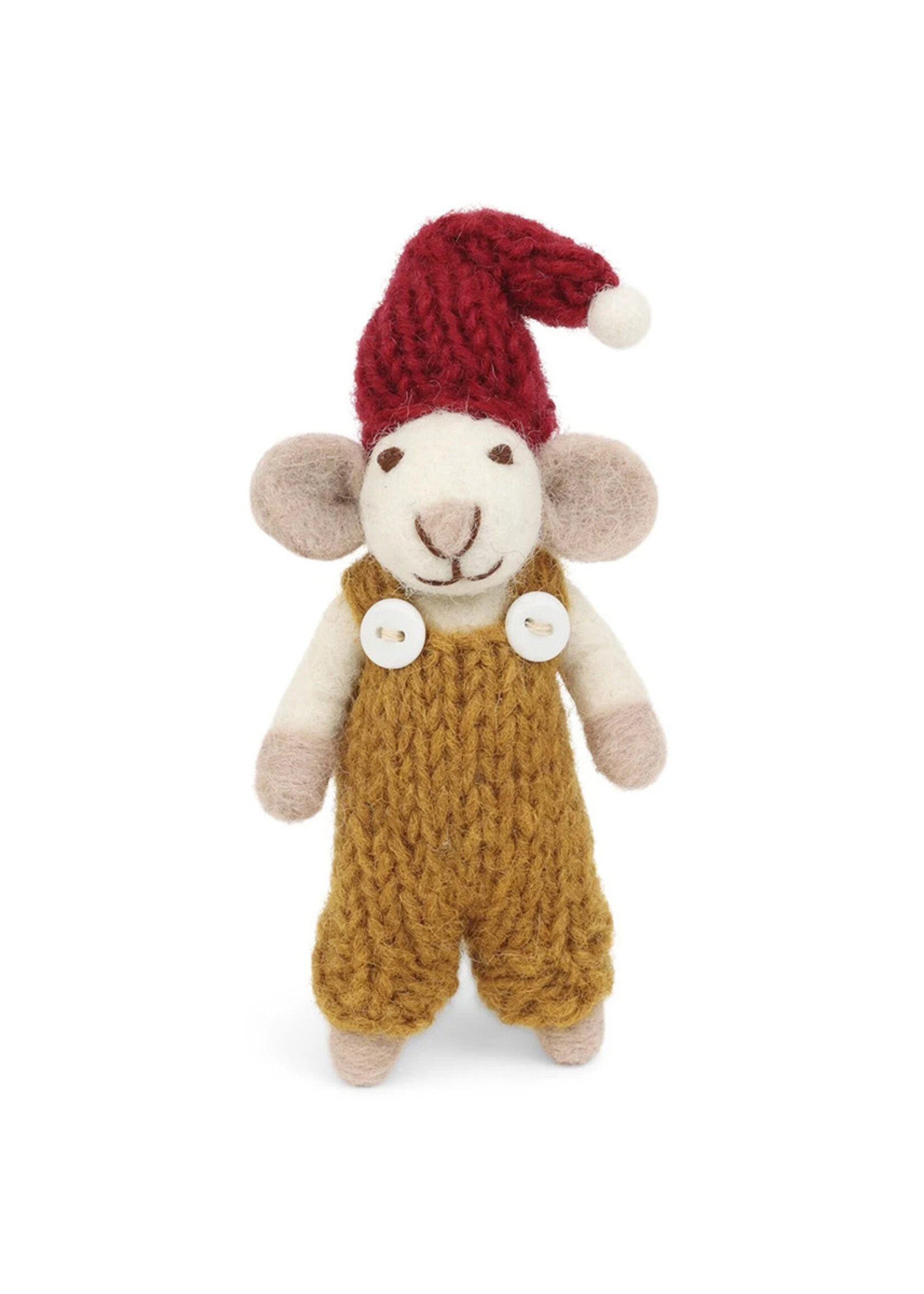 Gry and Sif Felt White Mouse with Gold Brown Pants Ornament
