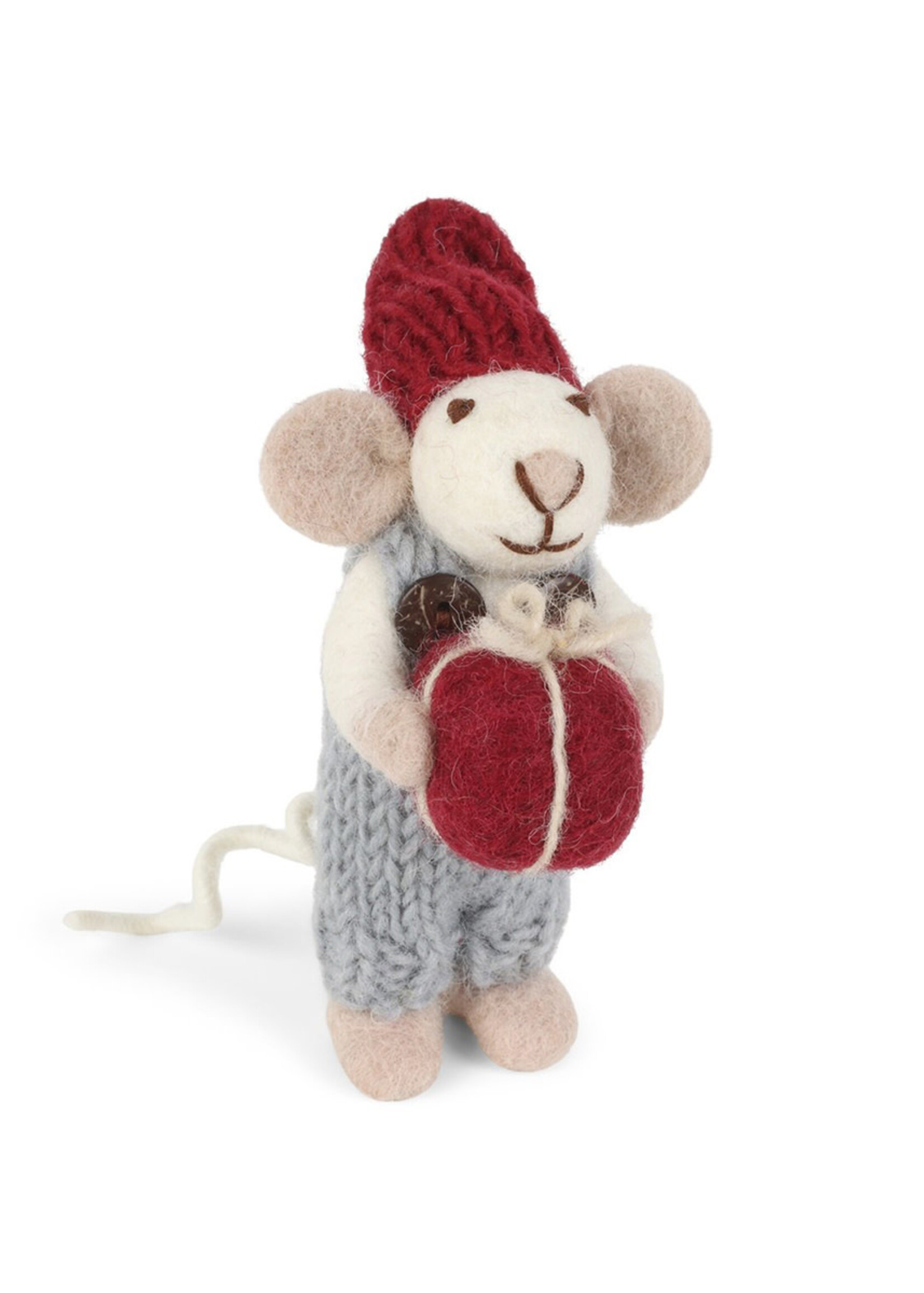 Gry and Sif Felt White Mouse with Light Blue Pants & Present Ornament
