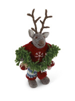 Gry and Sif Felt Grey Boy Deer with Garland Ornament