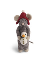 Gry and Sif Felt Grey Mouse with Snowman Ornament