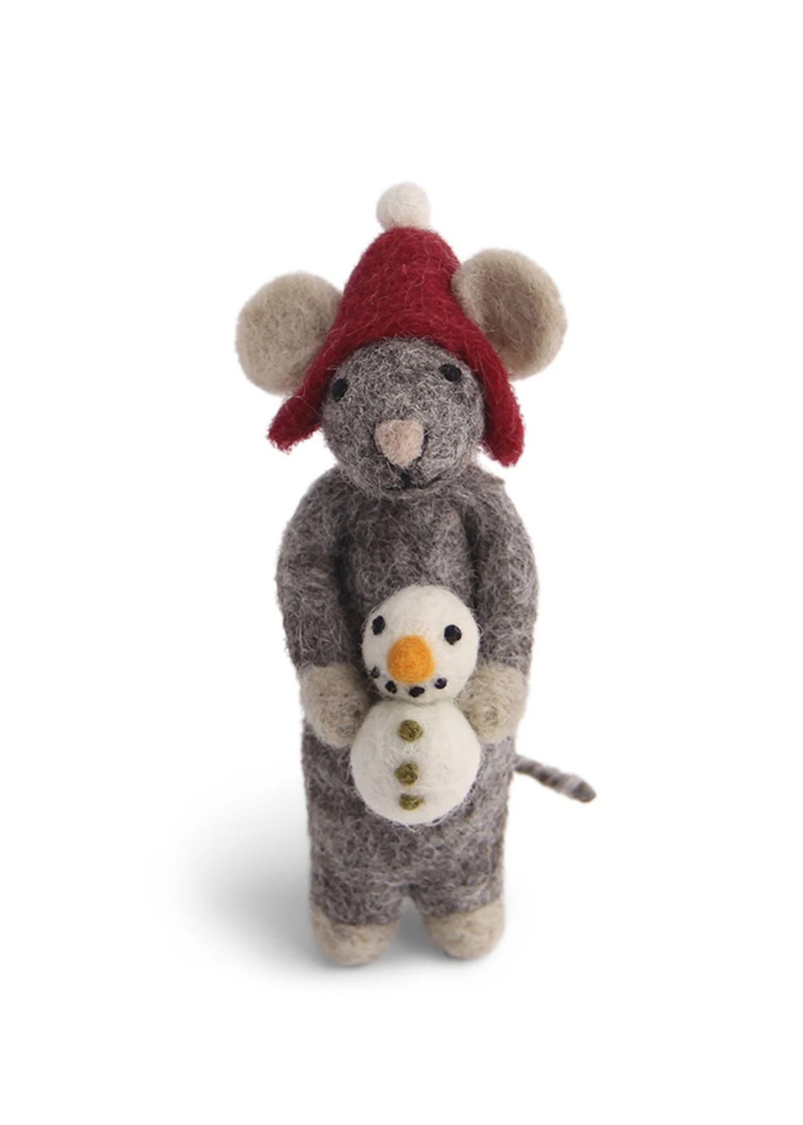 Gry and Sif Felt Grey Mouse with Snowman Ornament