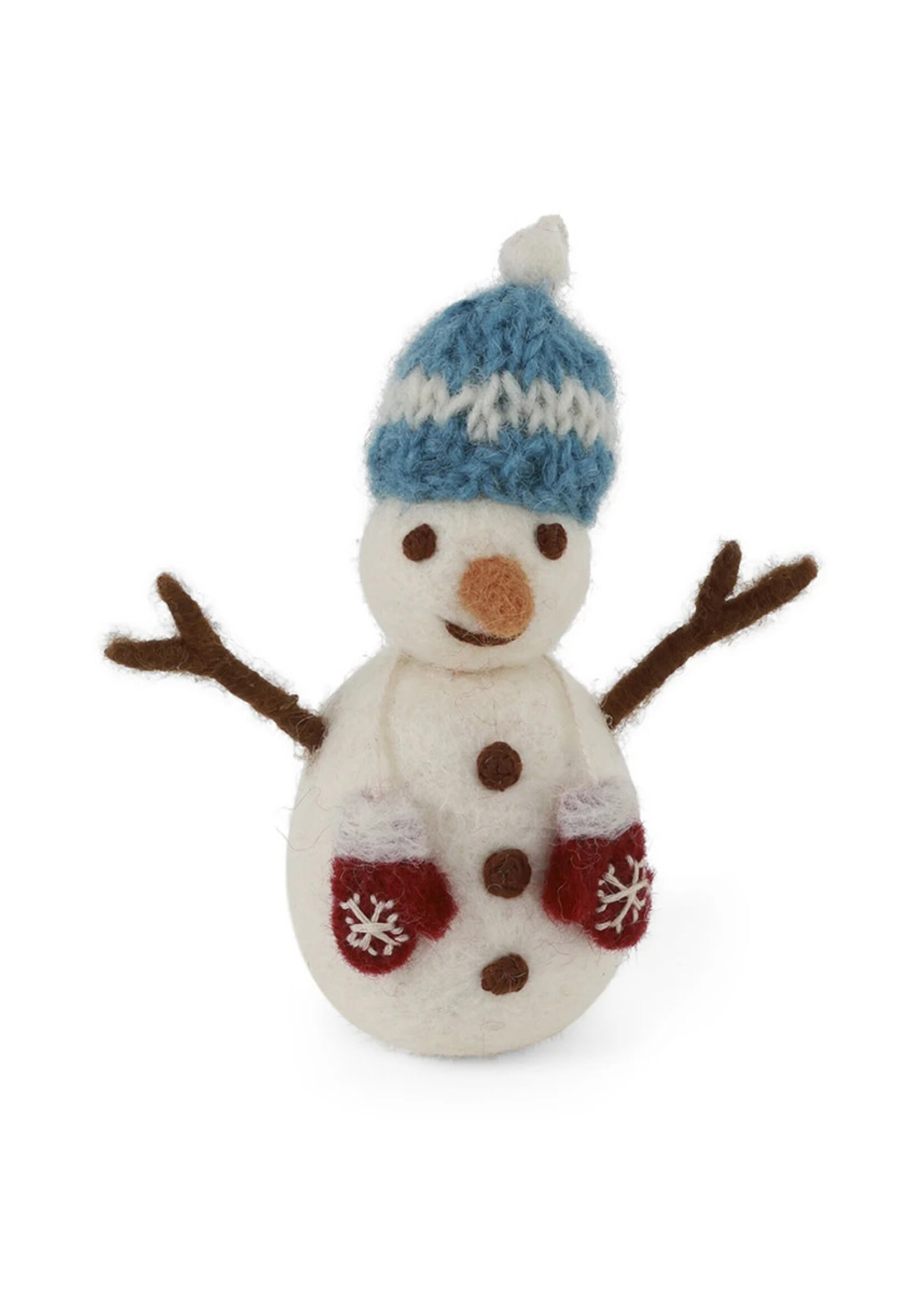 Gry and Sif Felt Snowman Ornament with Light Blue & Mittens