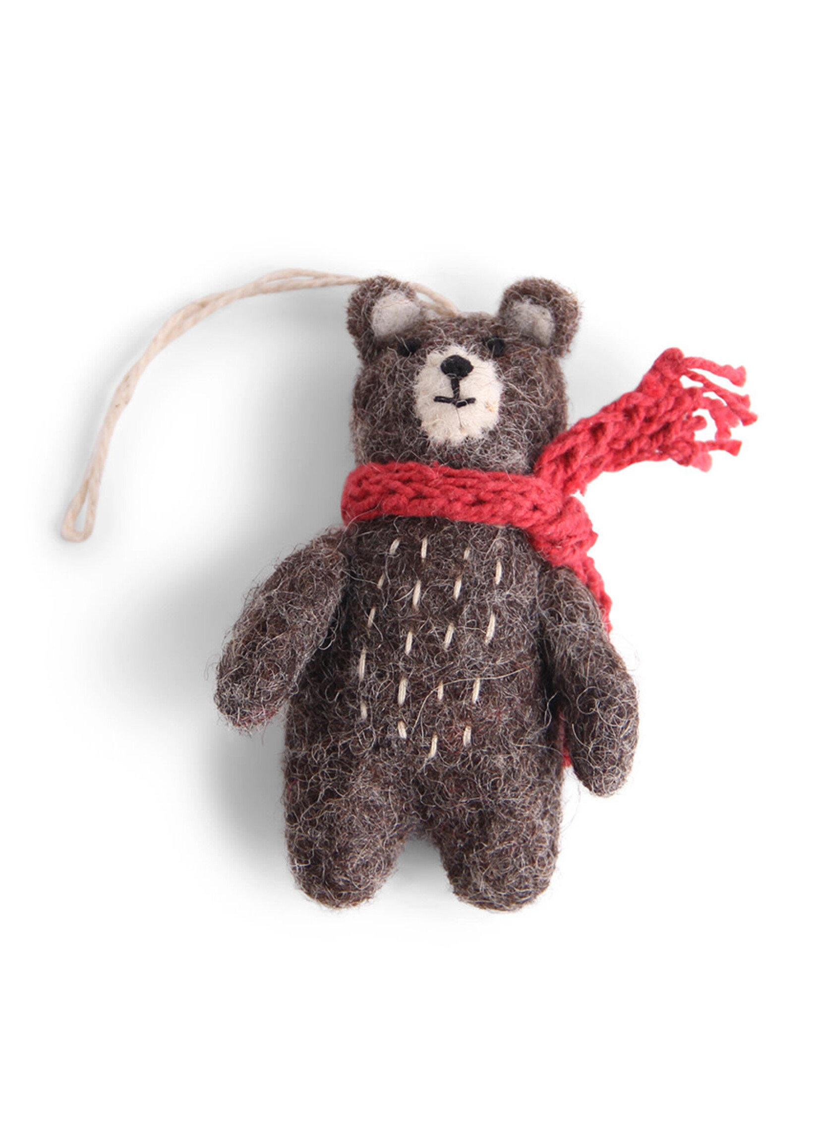Gry and Sif Felt Bear with Red Scarf Ornament