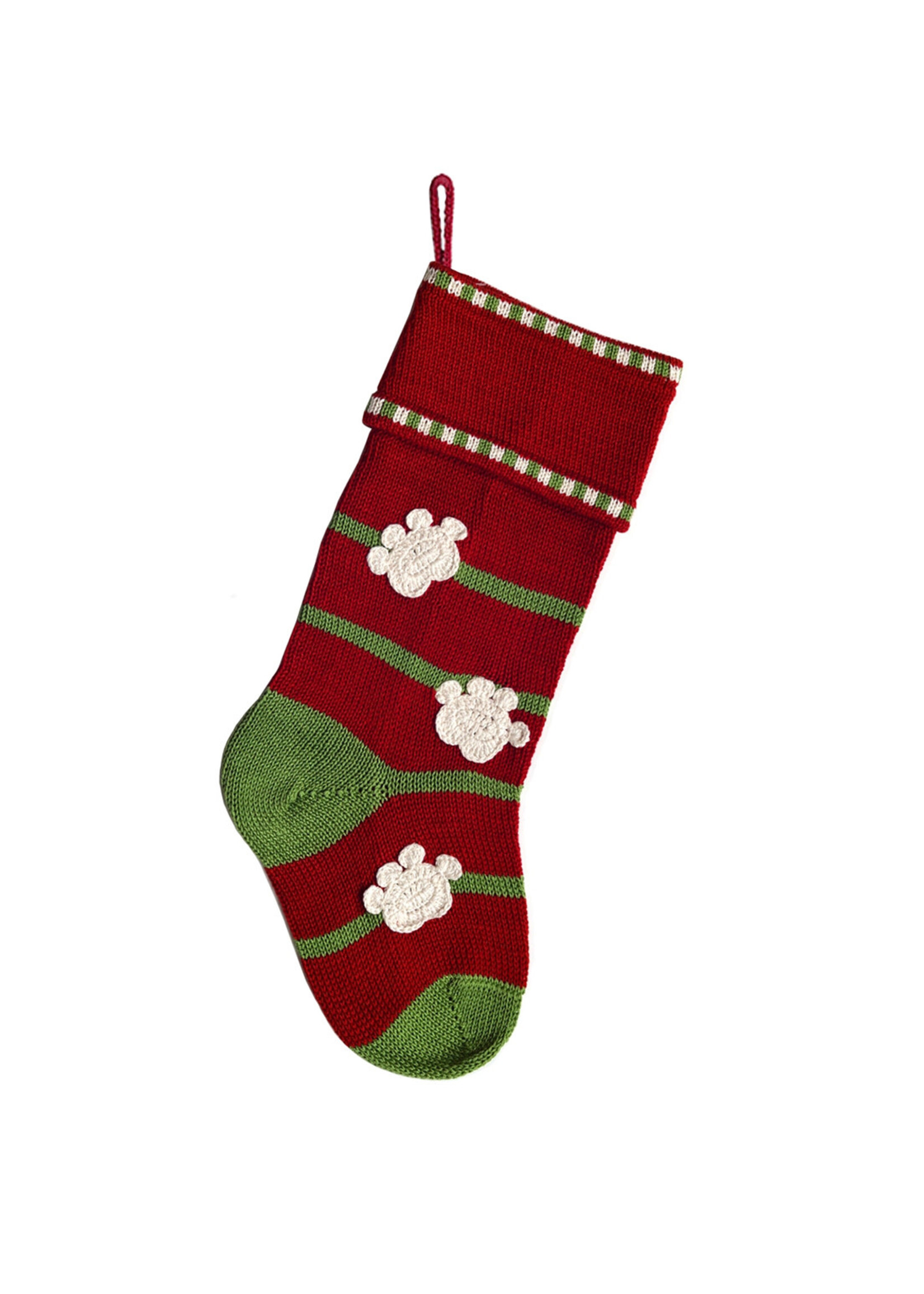 Melange Collection Knit Stocking - Paw Print Red