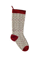 Melange Collection Knit Stocking - Ecru Pattern with Red Detail