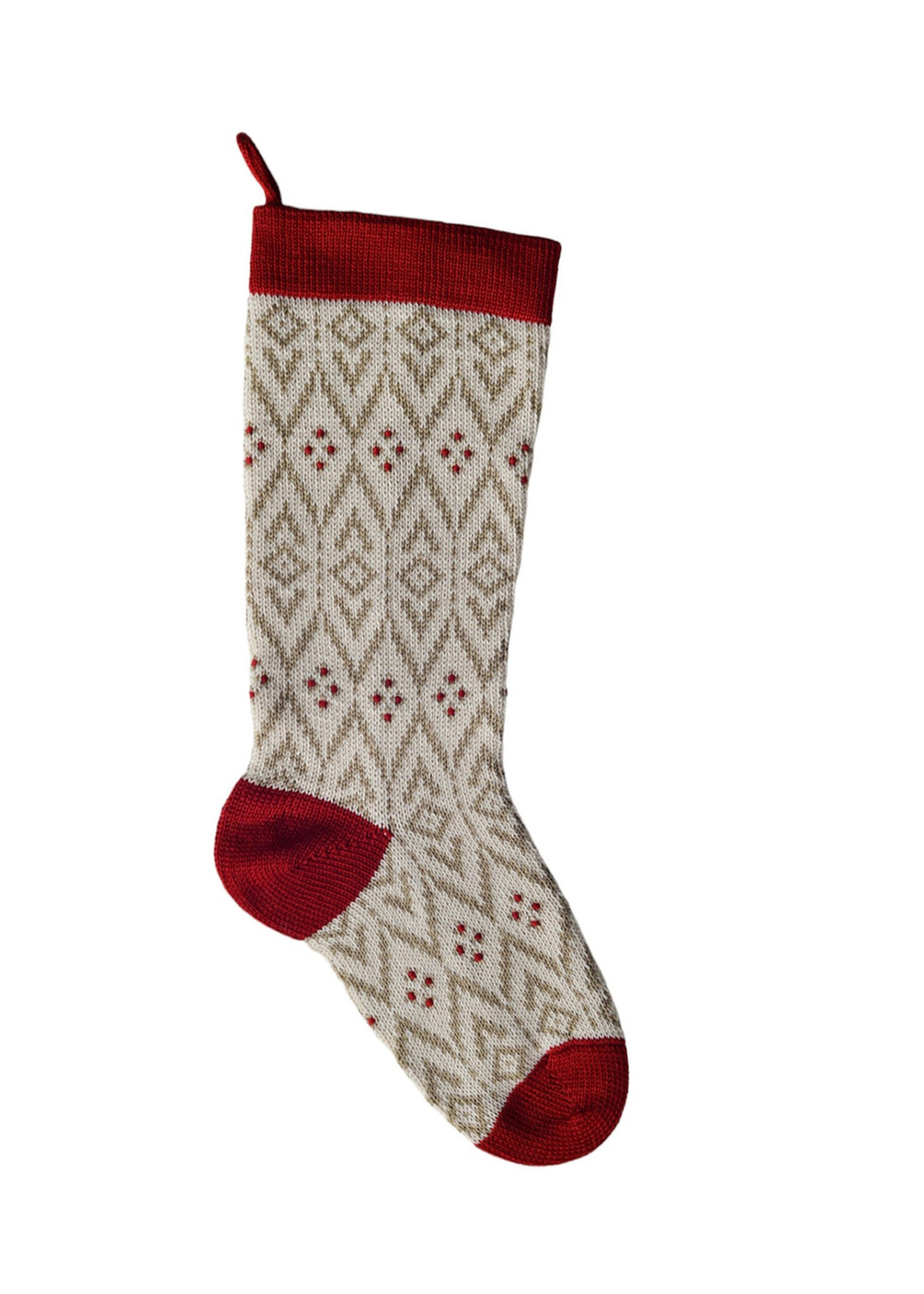 Melange Collection Knit Stocking - Ecru Pattern with Red Detail