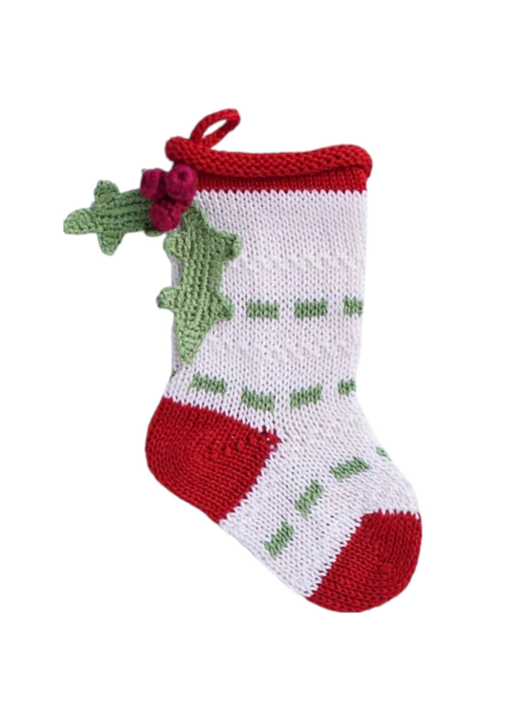 Melange Collection Mini Knit Stocking - Holly Ecru