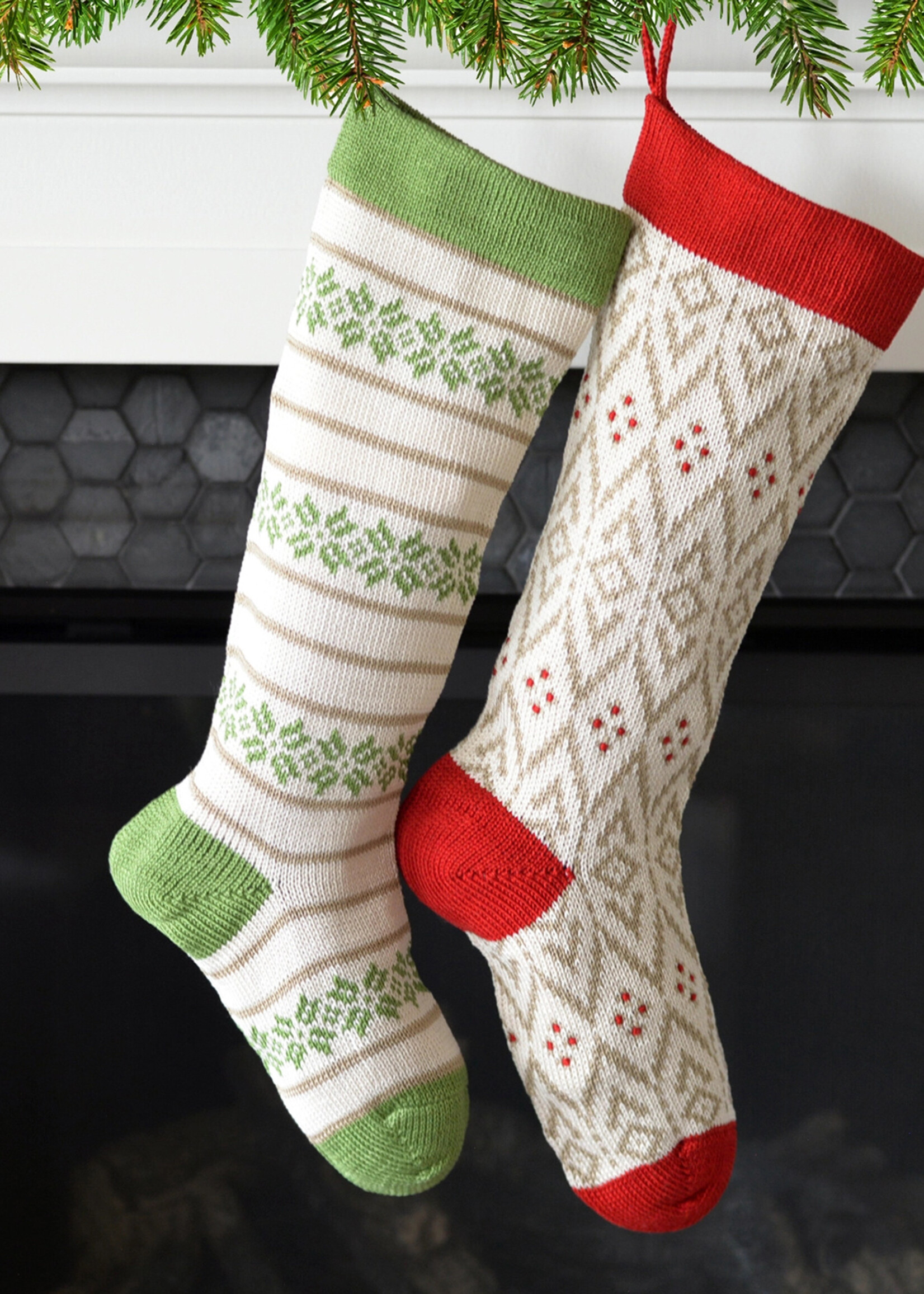 Melange Collection Knit Stocking - Ecru Pattern with Red Detail