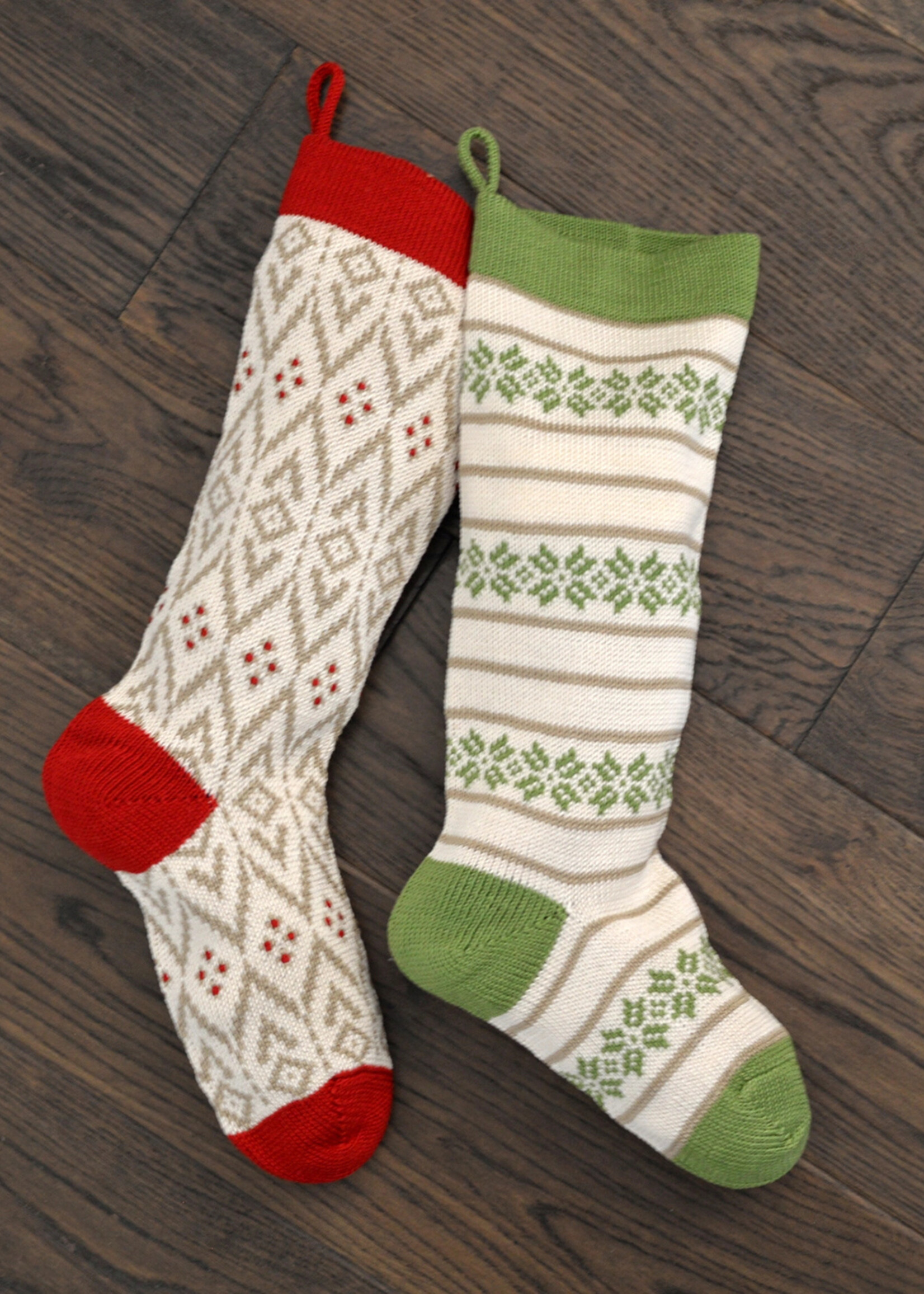 Melange Collection Knit Stocking - Ecru Pattern with Red Detail