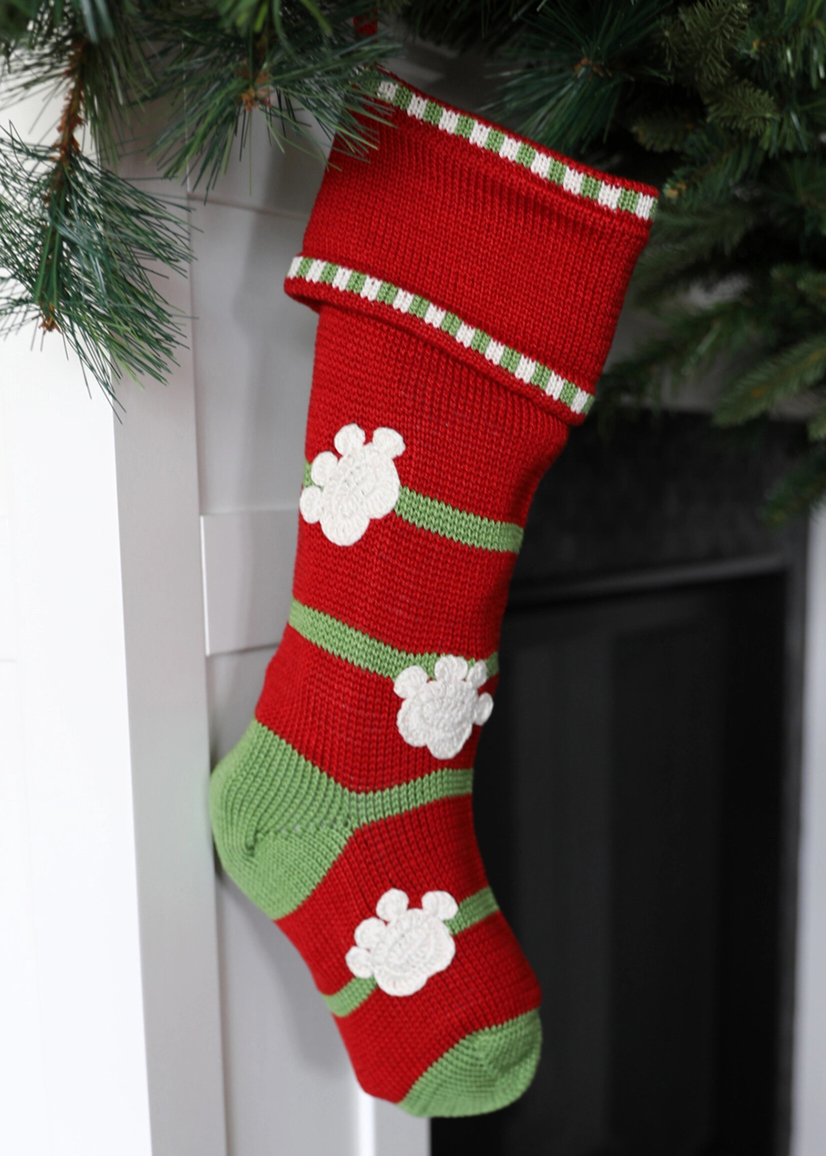 Melange Collection Knit Stocking - Paw Print Red