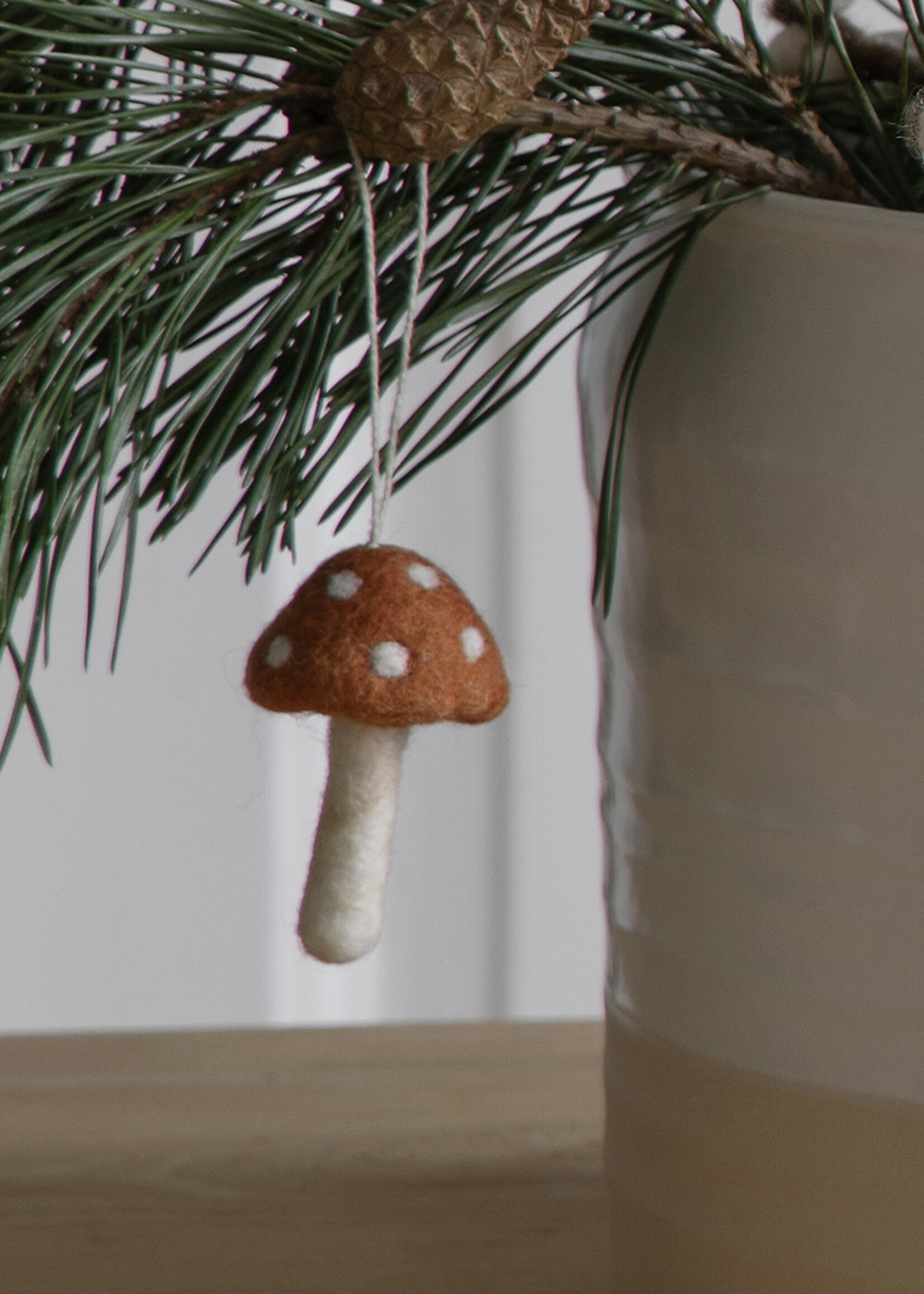 Gry and Sif Rusty Red Felt Mushroom Oranment Set