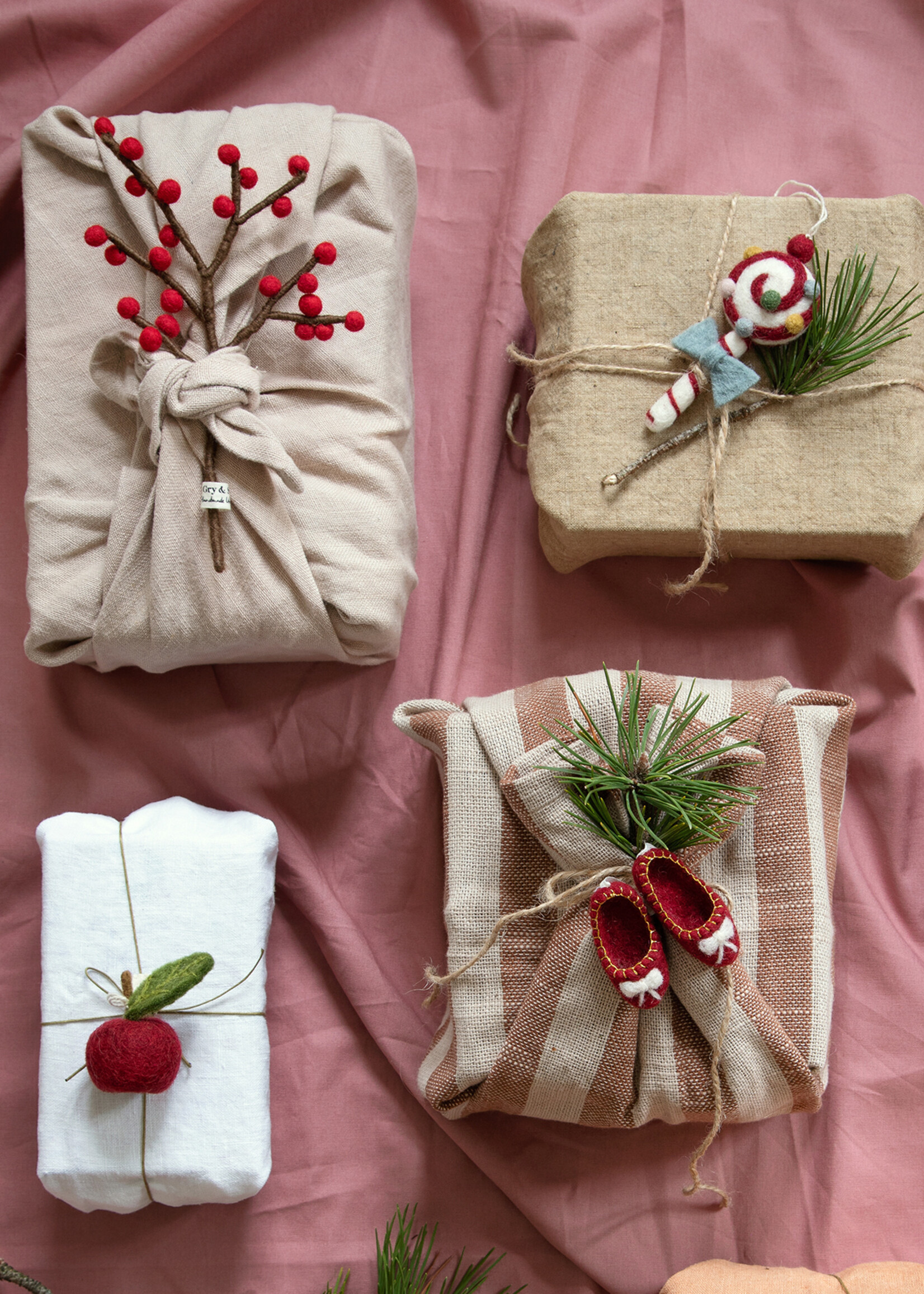 Gry and Sif Felt Apple Ornament - Dark Red